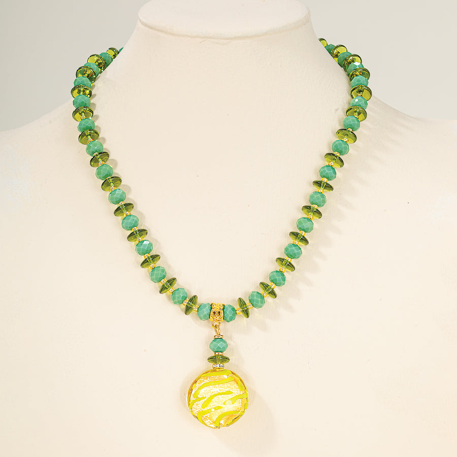 Glistening Green & Gold Murano Glass Necklace