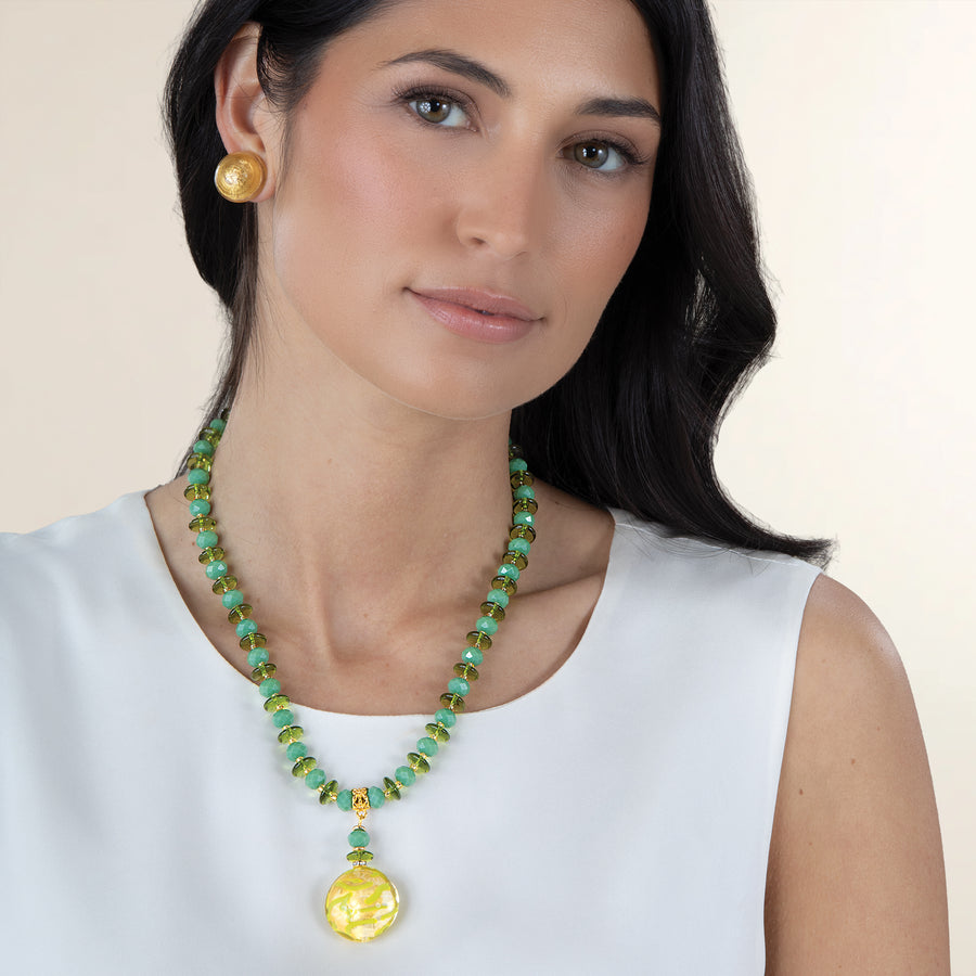 Glistening Green & Gold Murano Glass Necklace