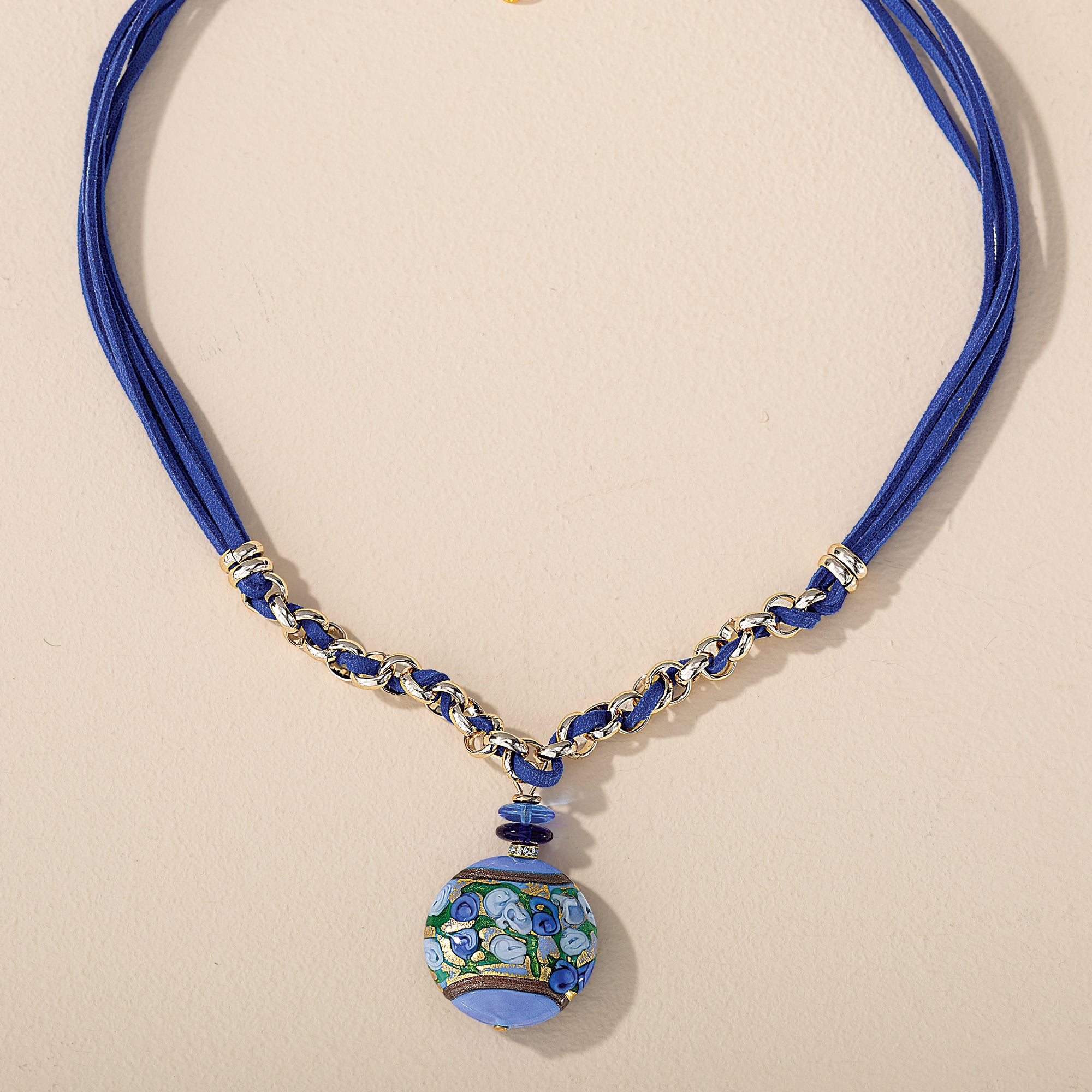 Murano Glass Blue Rosettes Pendant Necklace