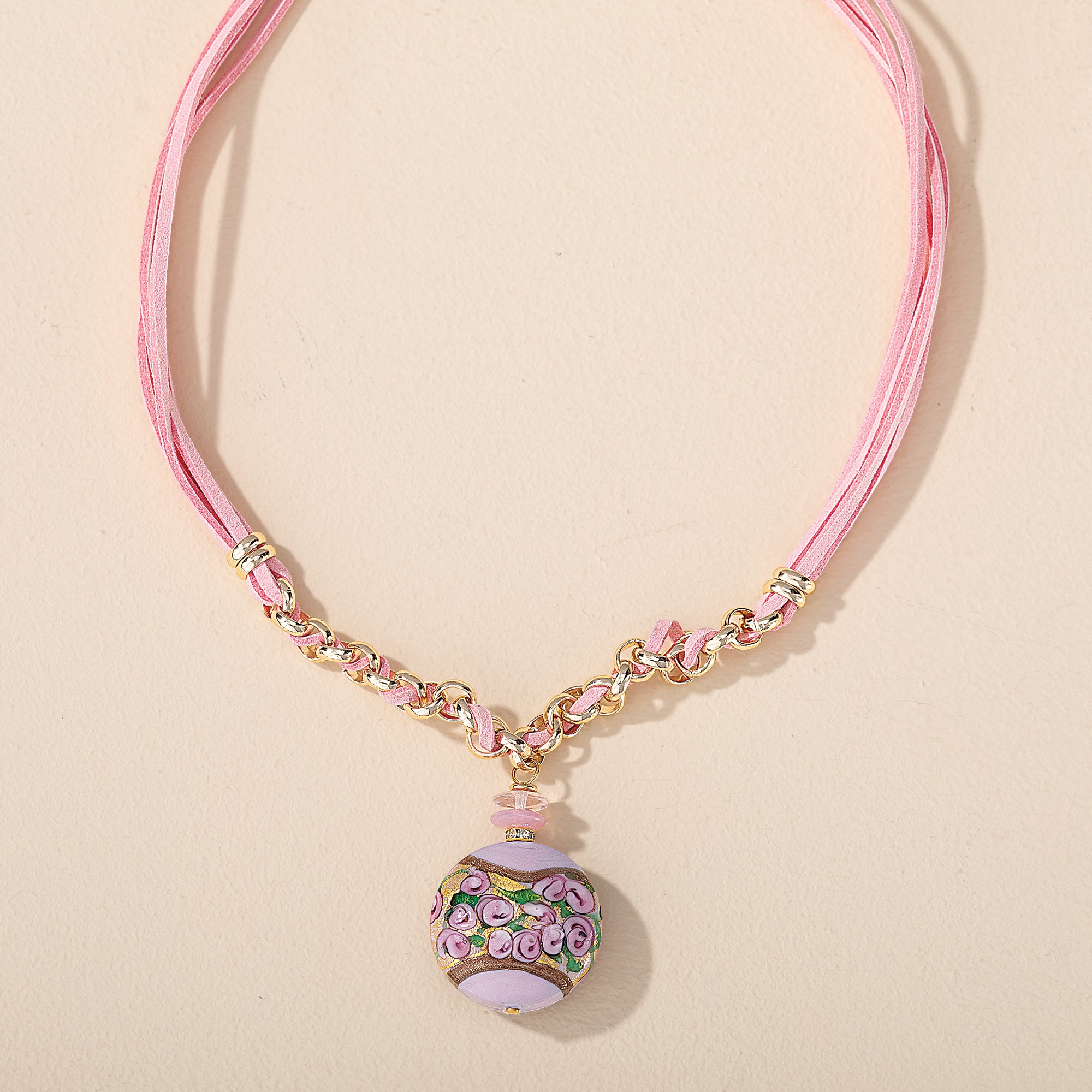 Murano Glass Pink Rosettes Pendant Necklace