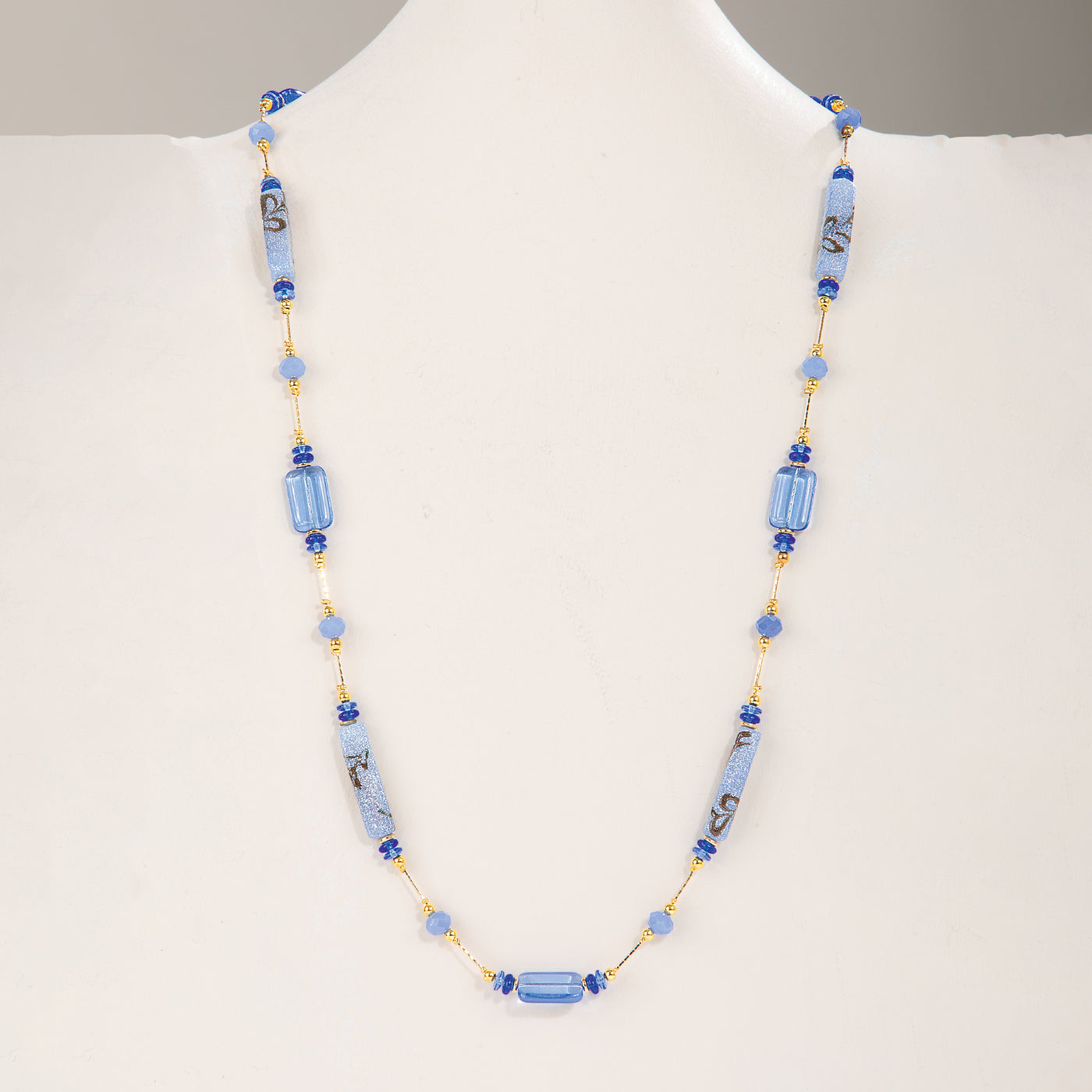 Murano Glass Blue & Gold Venetian Watercolor Necklace