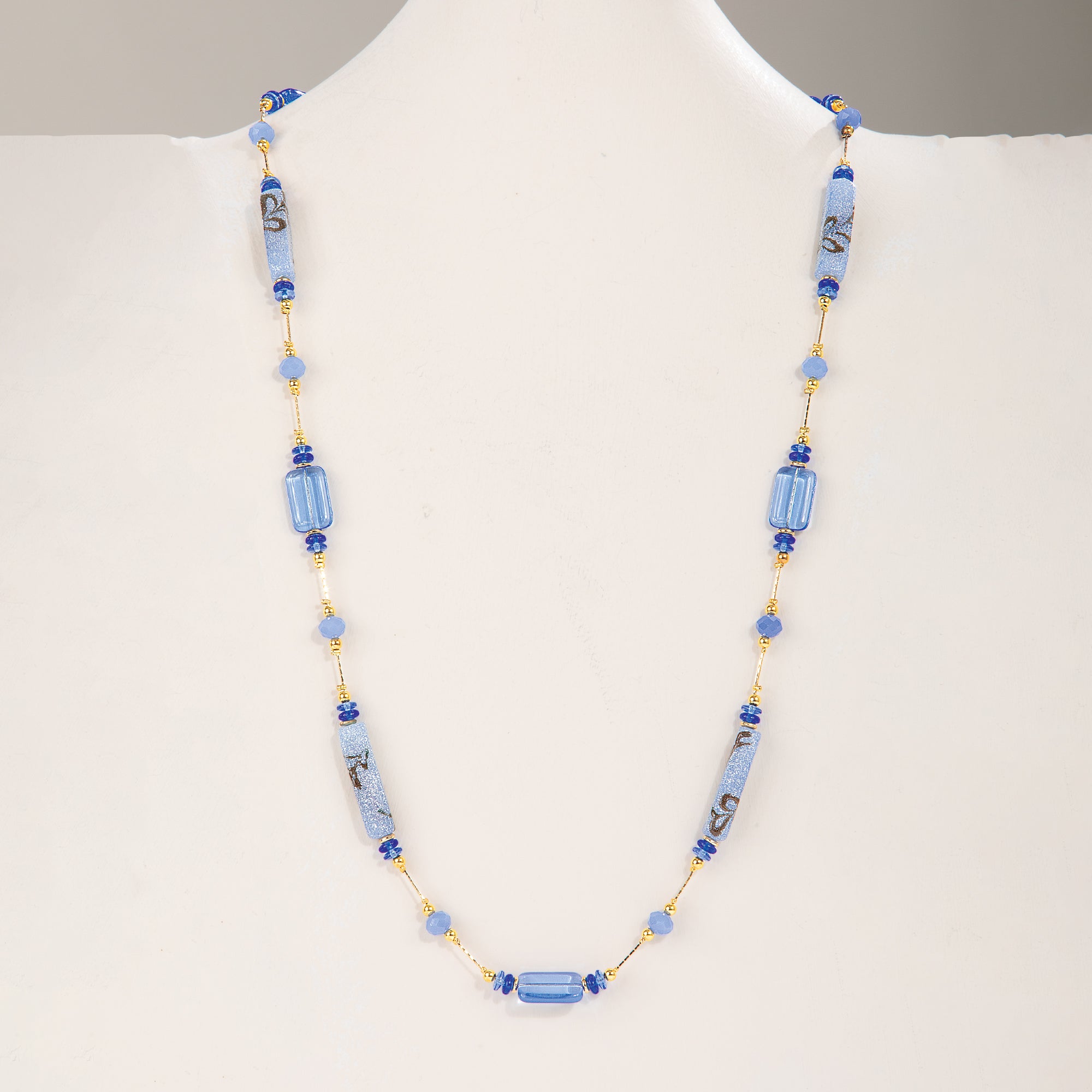 Murano Glass Blue & Gold Venetian Watercolor Necklace