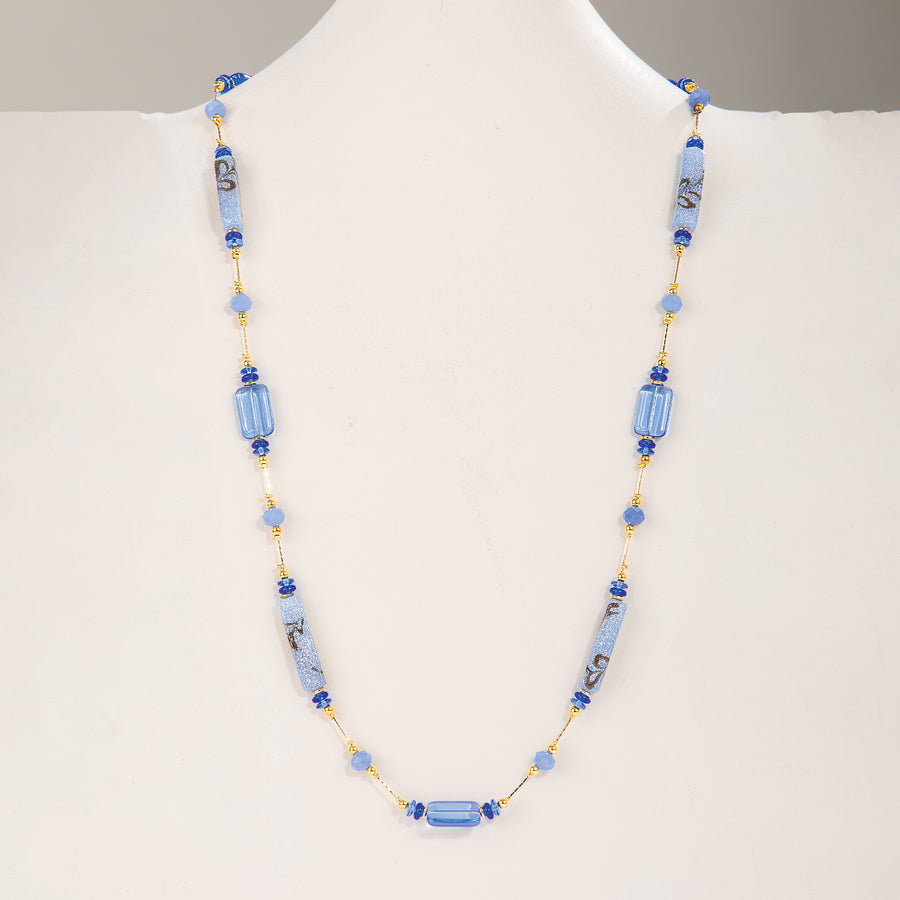 Murano Glass Blue & Gold Venetian Watercolor Necklace