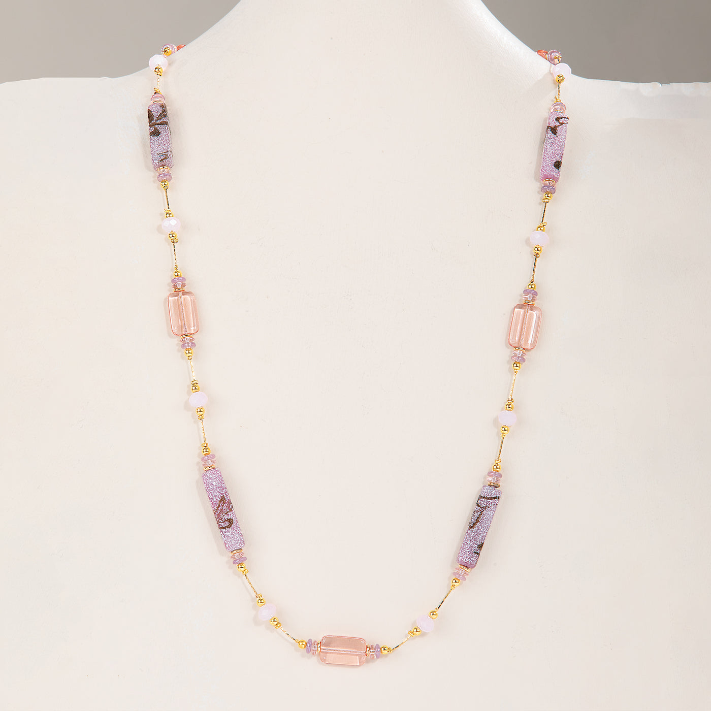 Murano Glass Pink & Gold Venetian Watercolor Necklace