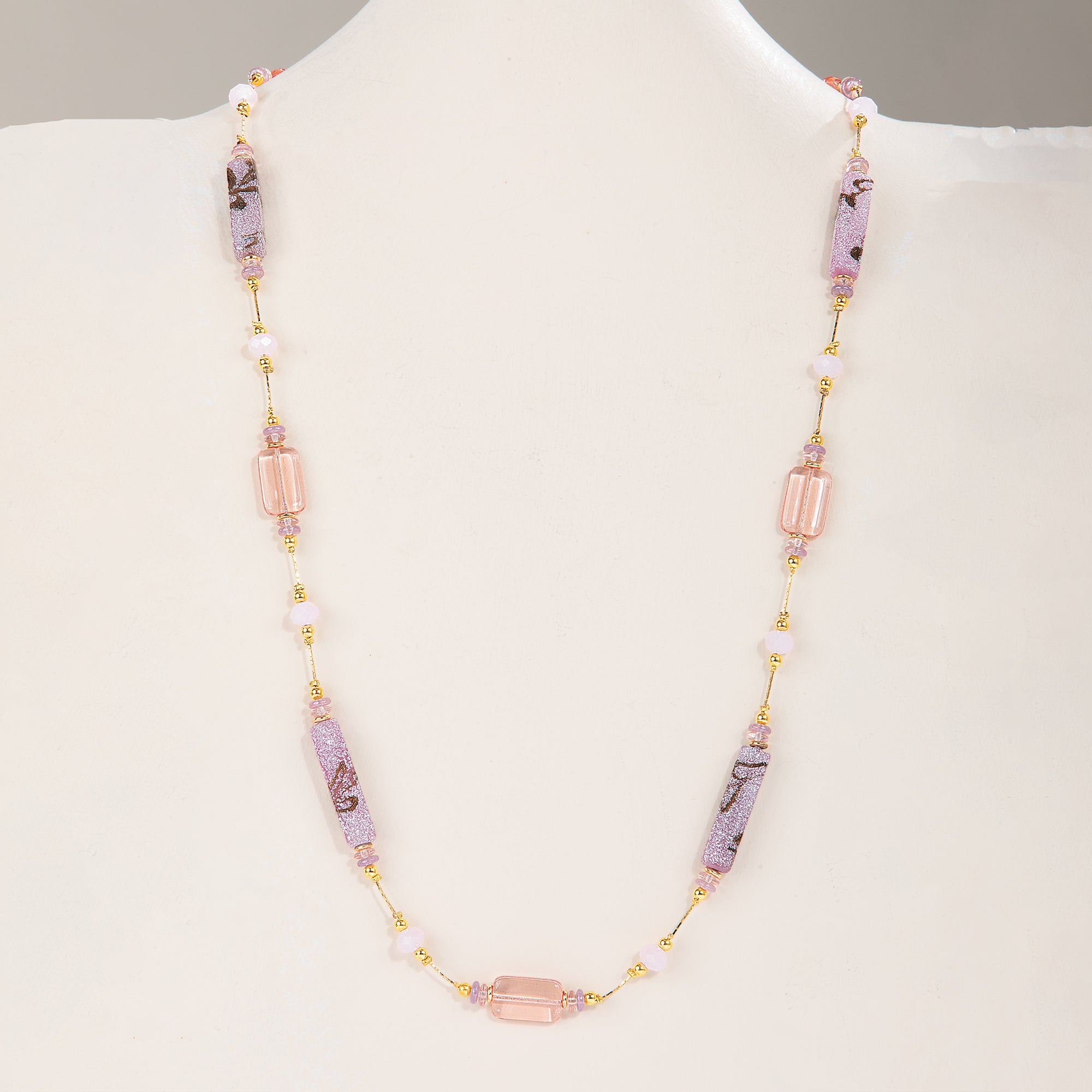 Murano Glass Pink & Gold Venetian Watercolor Necklace
