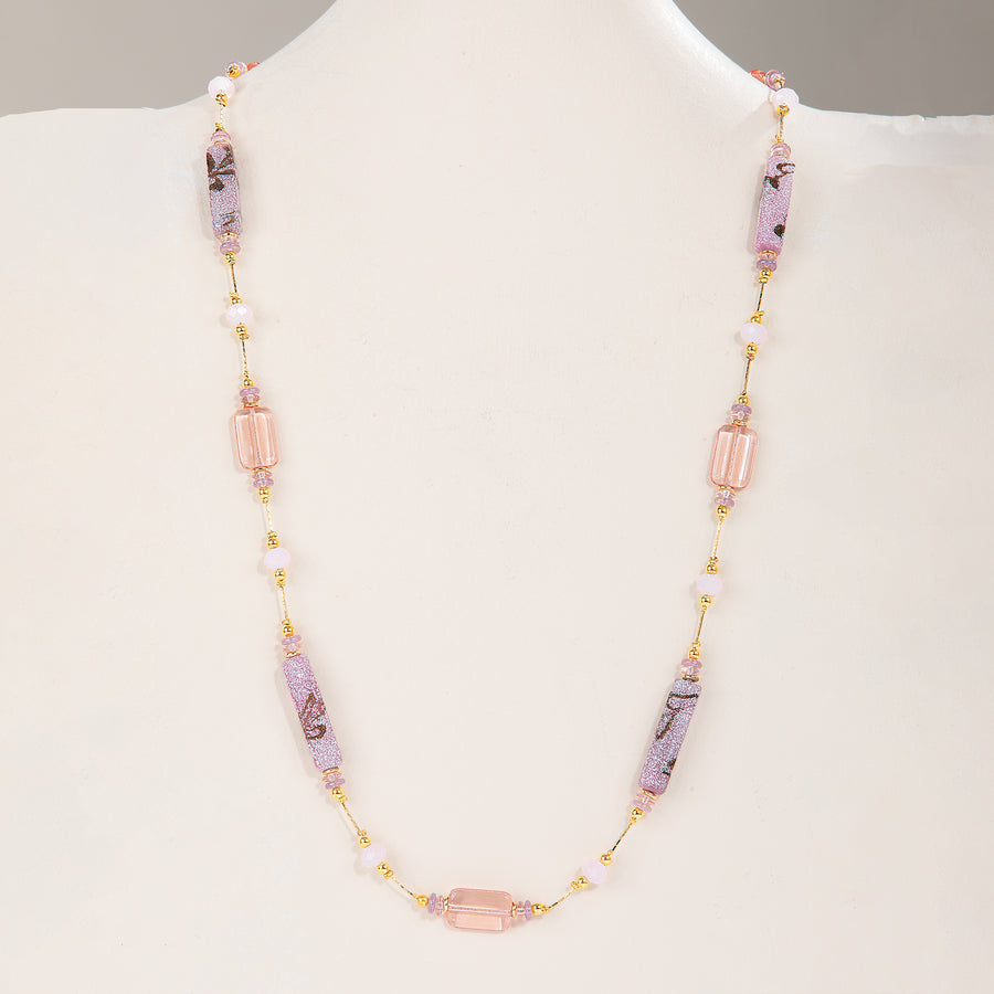 Murano Glass Pink & Gold Venetian Watercolor Necklace