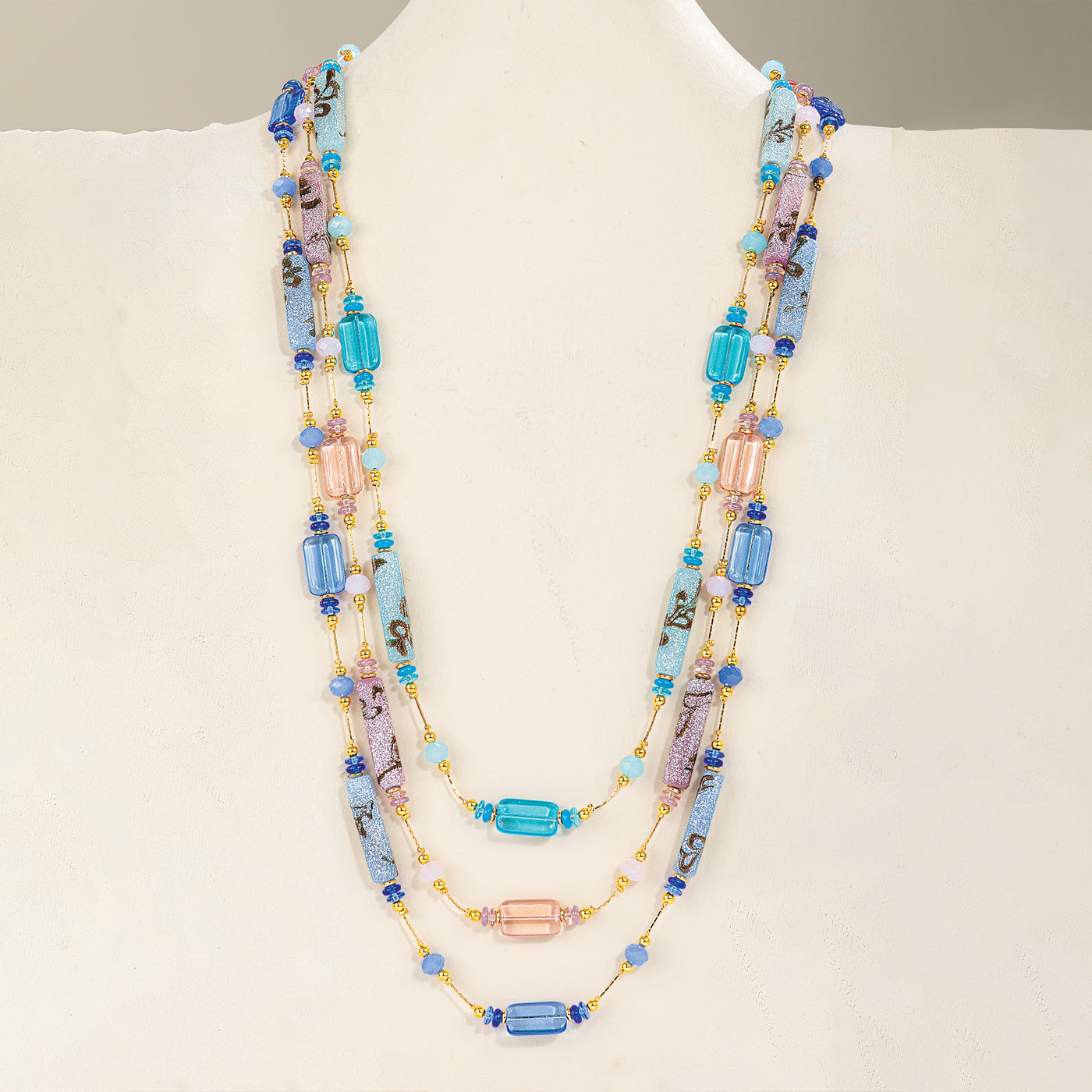 Murano Glass Turquoise & Gold Venetian Watercolor Necklace