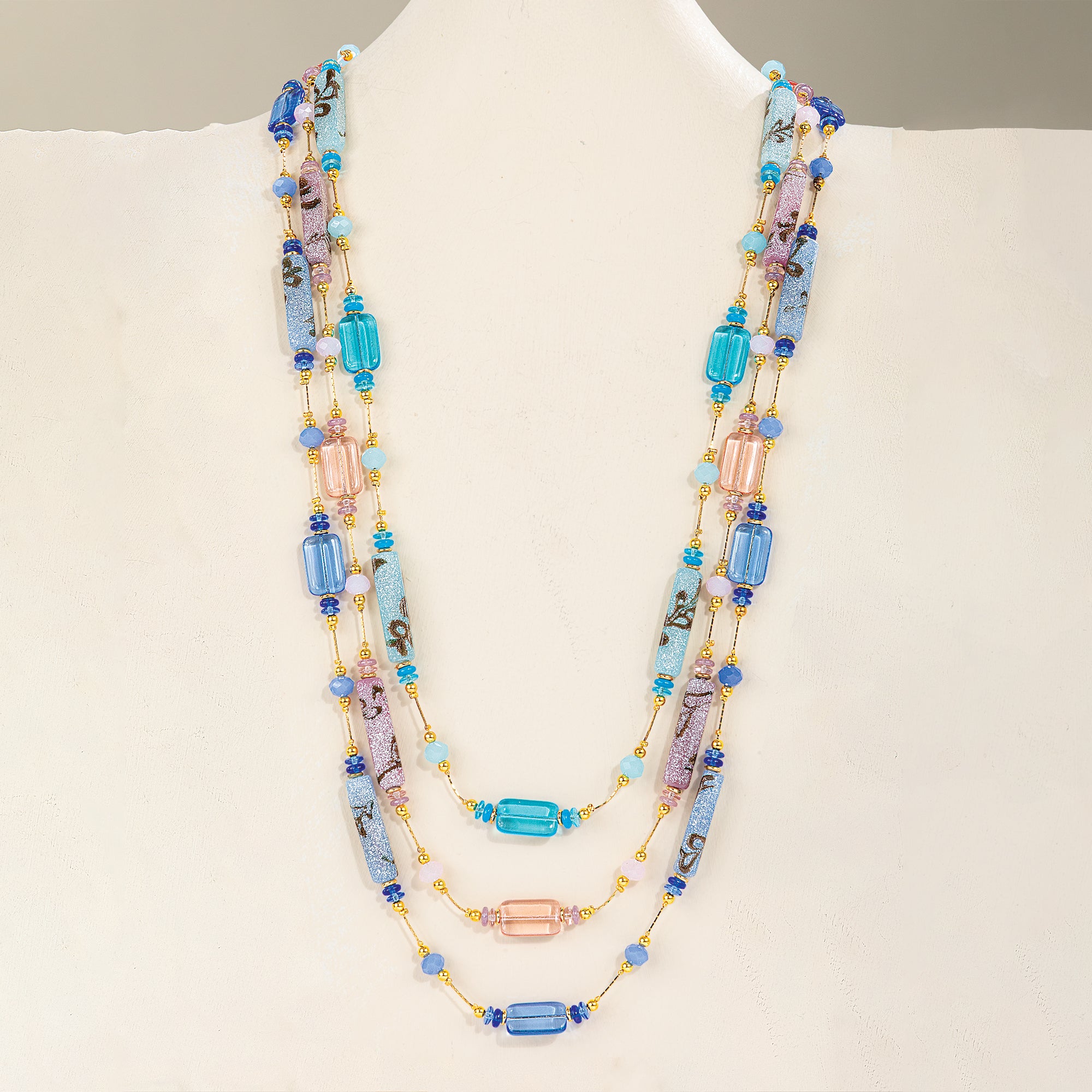 Murano Glass Turquoise & Gold Venetian Watercolor Necklace