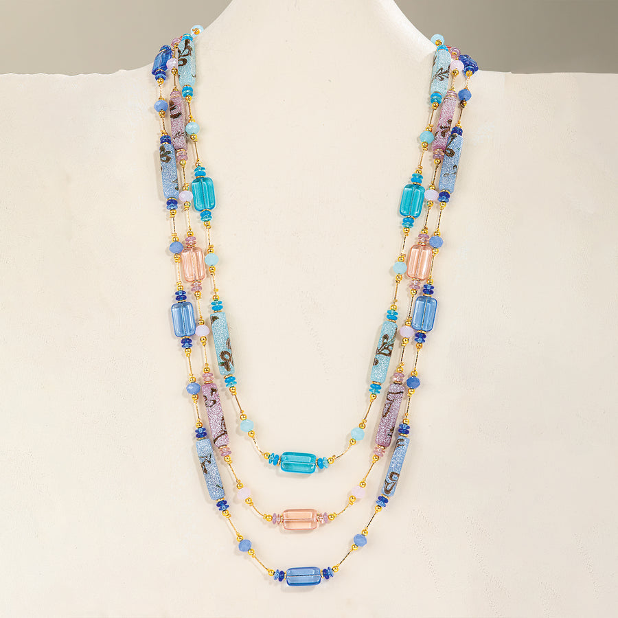Murano Glass Blue & Gold Venetian Watercolor Necklace