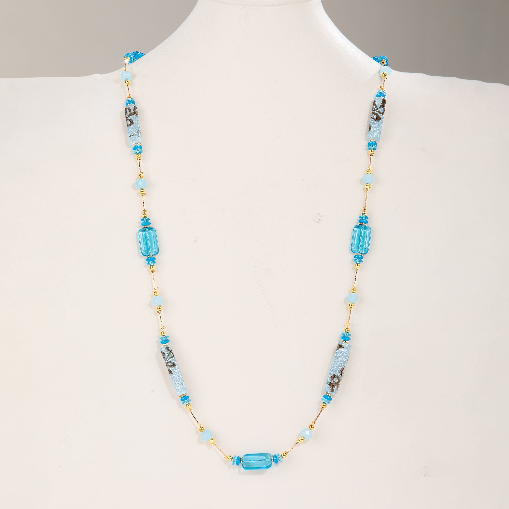 Murano Glass Turquoise & Gold Venetian Watercolor Necklace