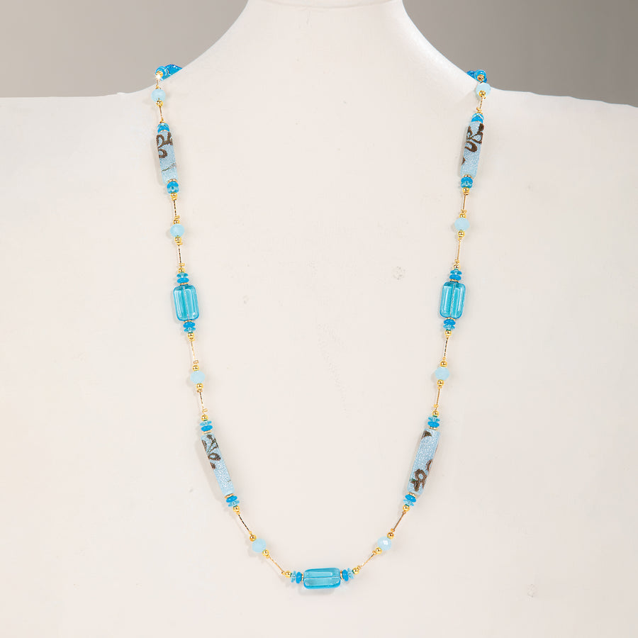 Murano Glass Turquoise & Gold Venetian Watercolor Necklace