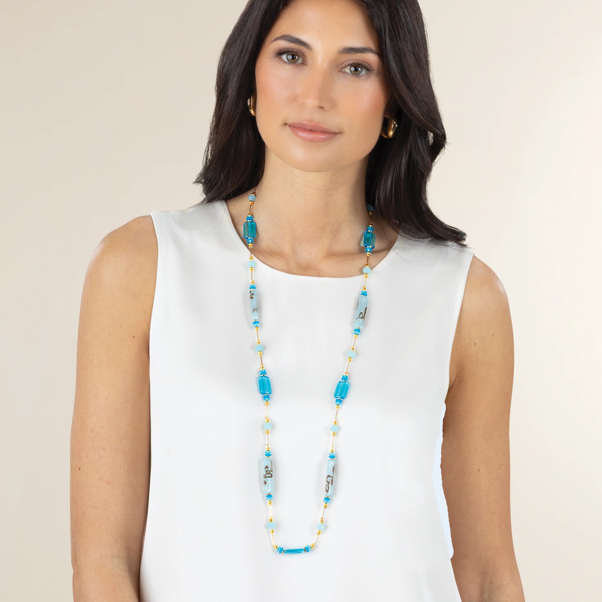 Murano Glass Turquoise & Gold Venetian Watercolor Necklace