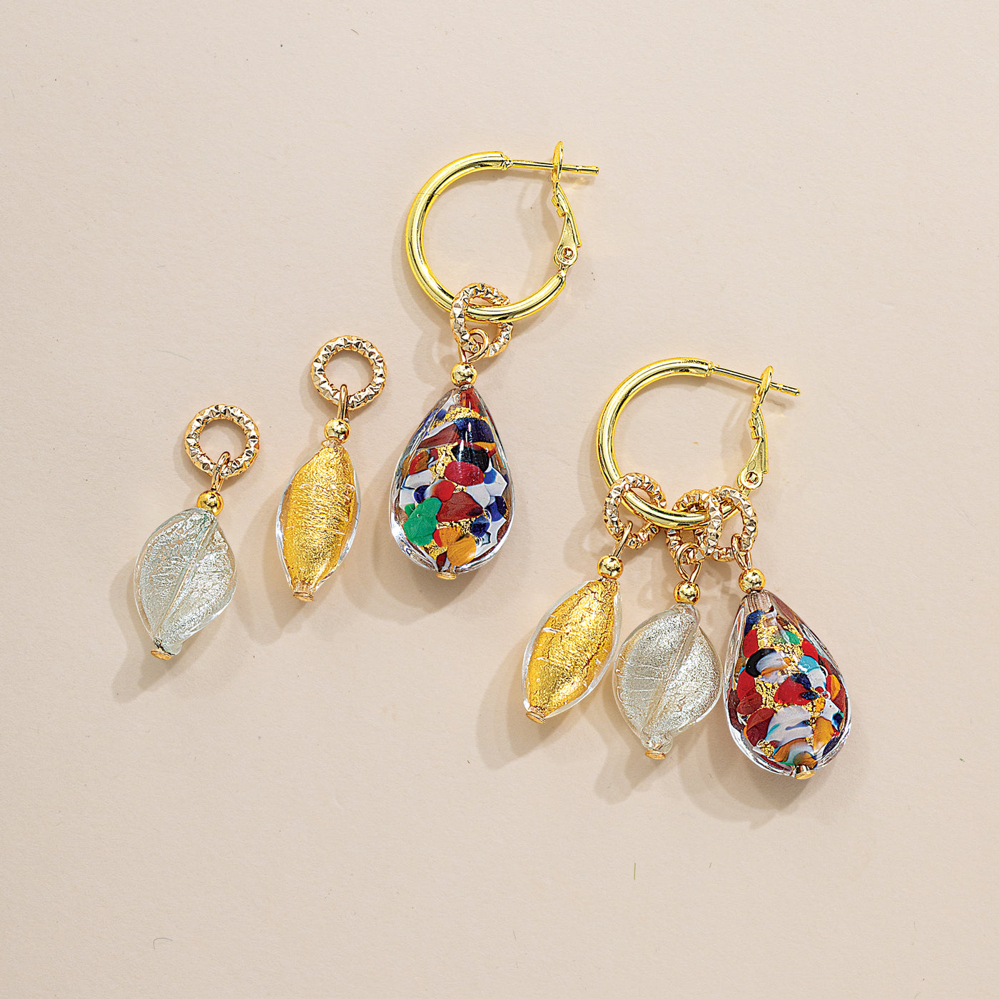 Murano Glass Interchangeable Charm Hoop Earrings