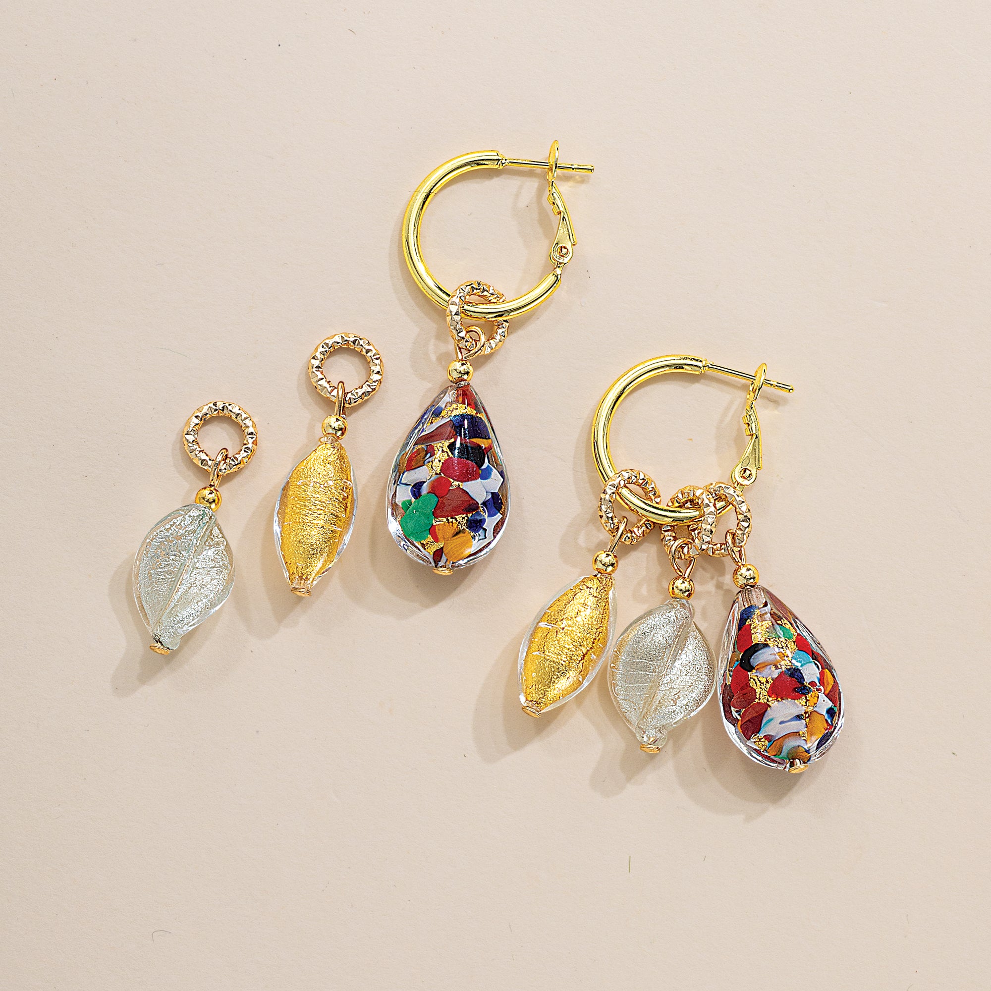 Murano Glass Interchangeable Charm Hoop Earrings