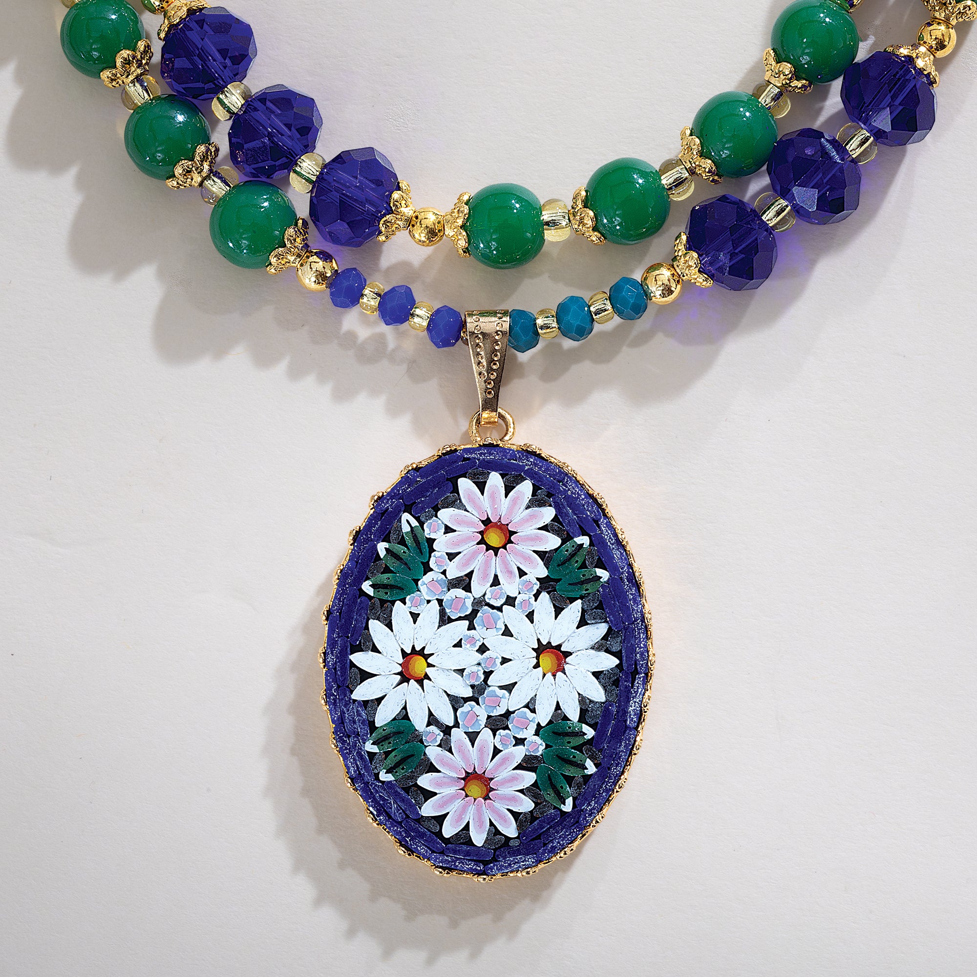 Murano Glass Double Strand Florentine Mosaic Pendant Necklace (Preorder)