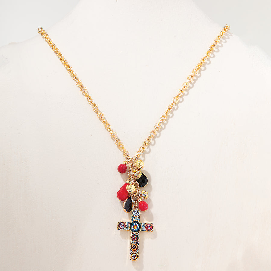Murano Glass Florentine Mosaic Cross Necklace (Preorder)