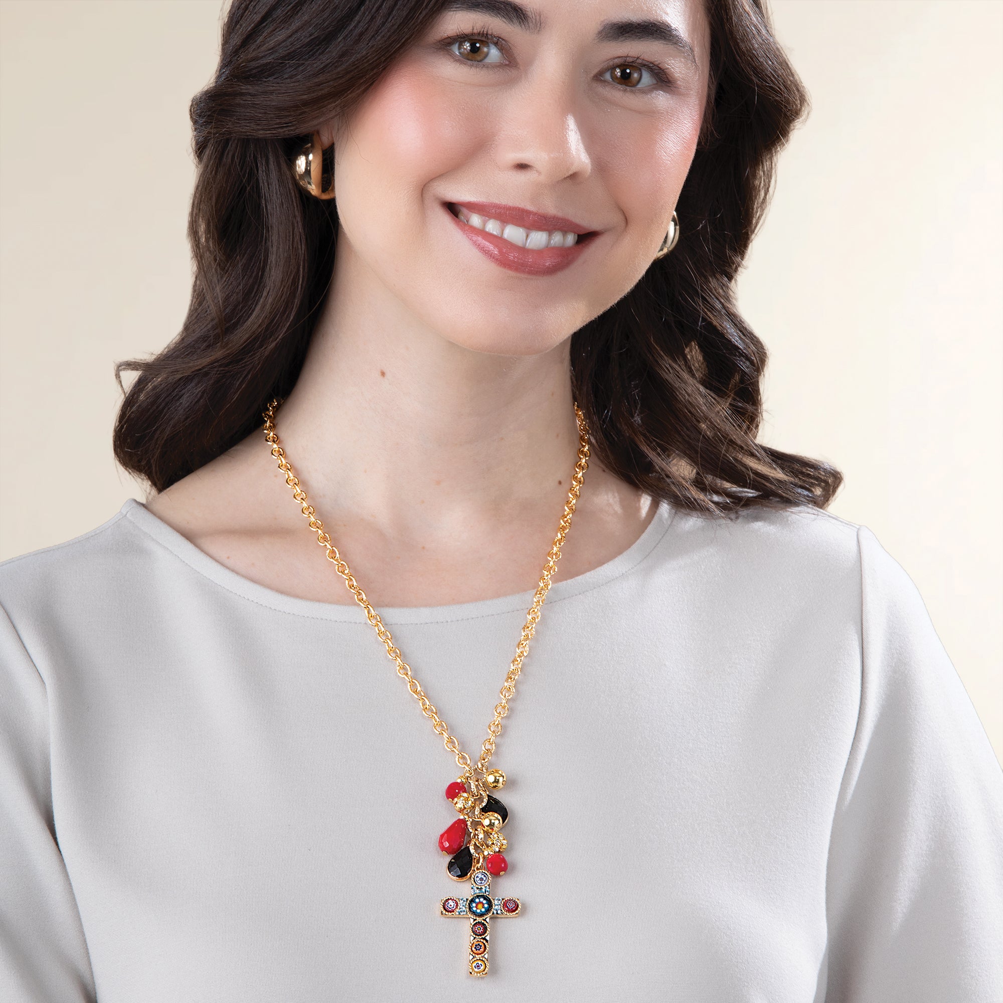 Murano Glass Florentine Mosaic Cross Necklace (Preorder)