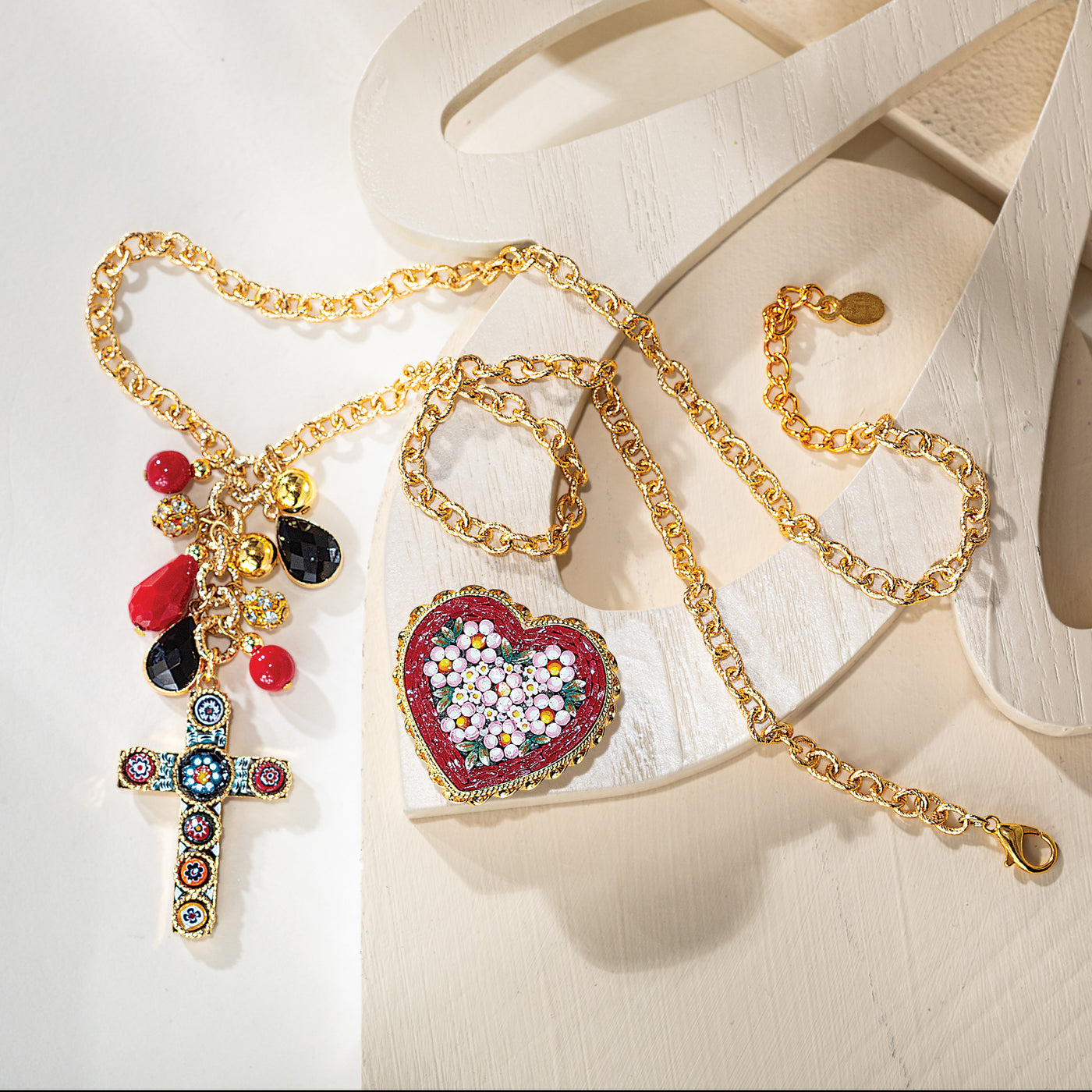 Murano Glass Florentine Mosaic Cross Necklace (Preorder)
