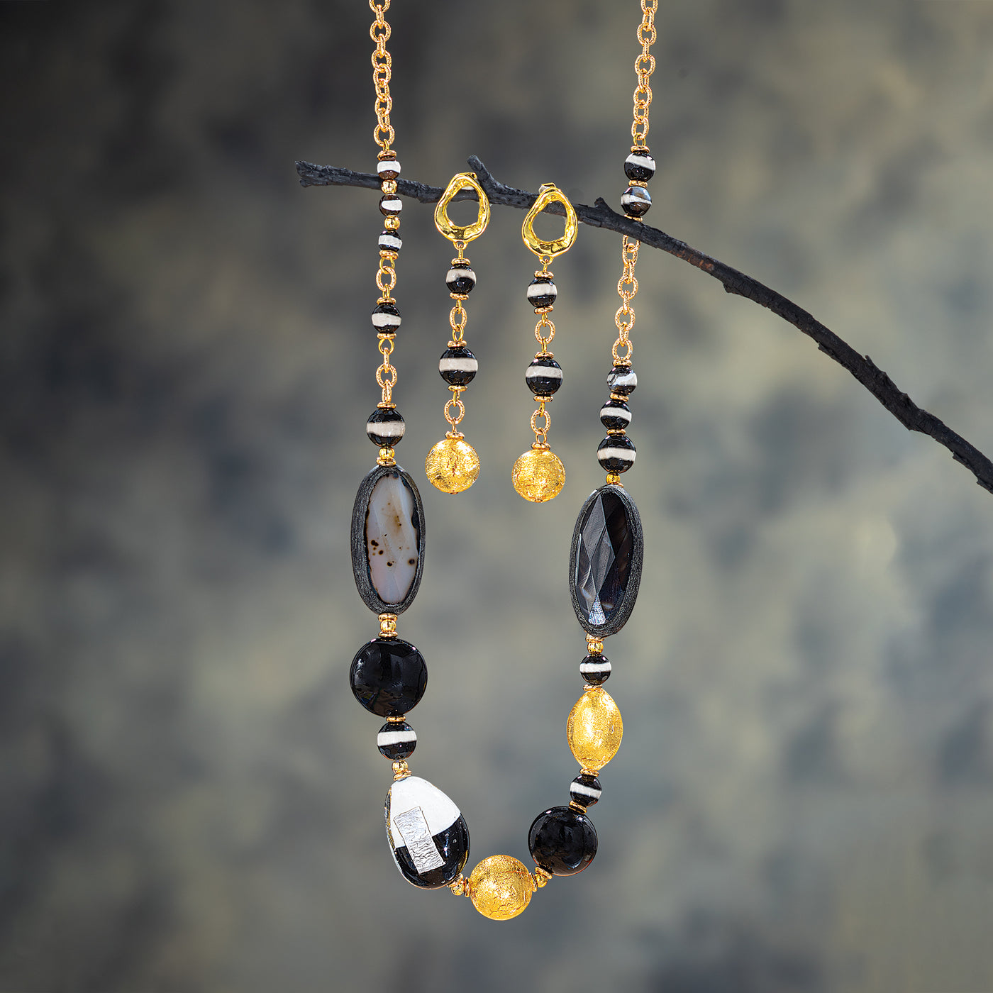 Murano Glass & Banded Agate Necklace (Preorder)