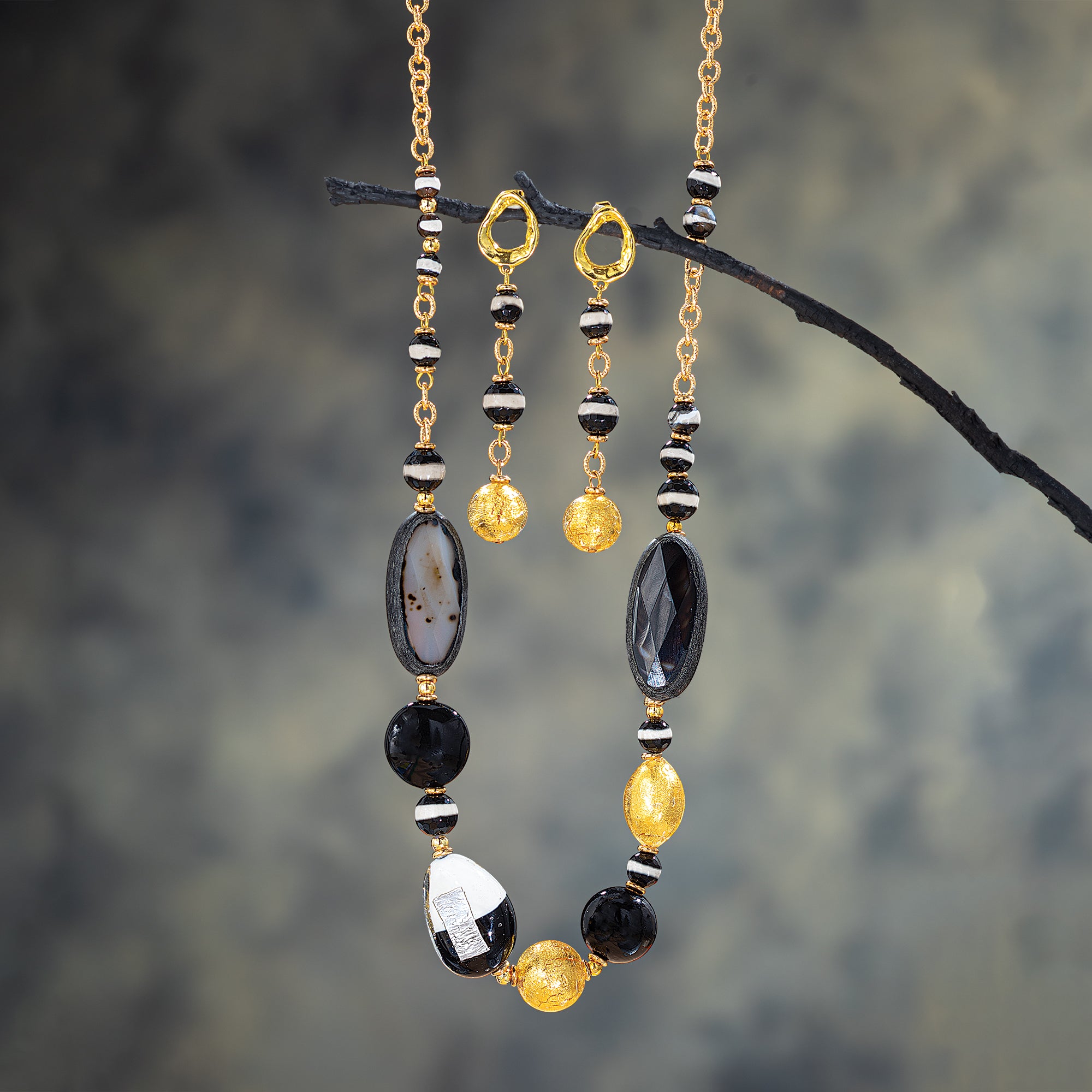 Murano Glass & Banded Agate Necklace (Preorder)