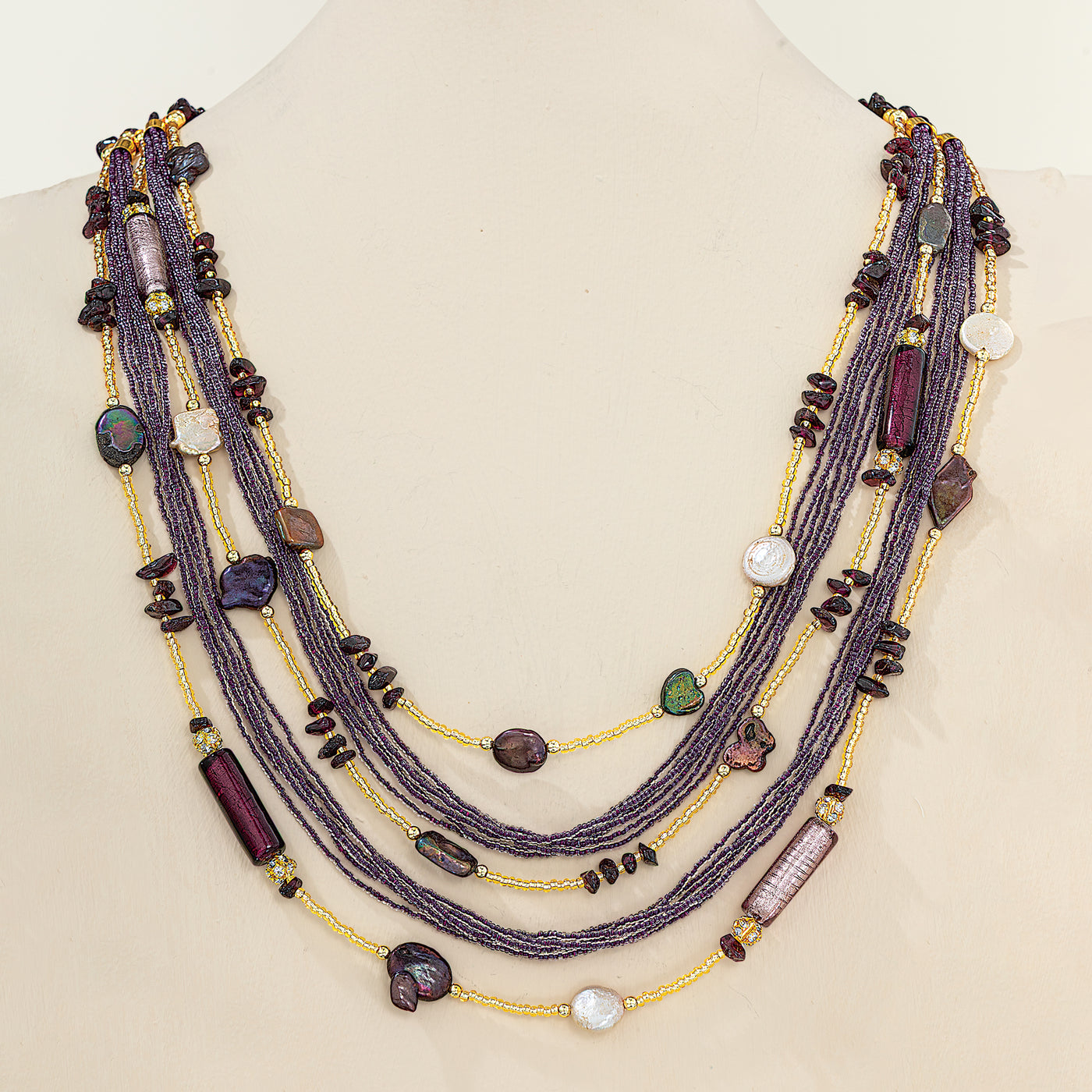 Murano Glass Plum Hues Statement Necklace (Preorder)