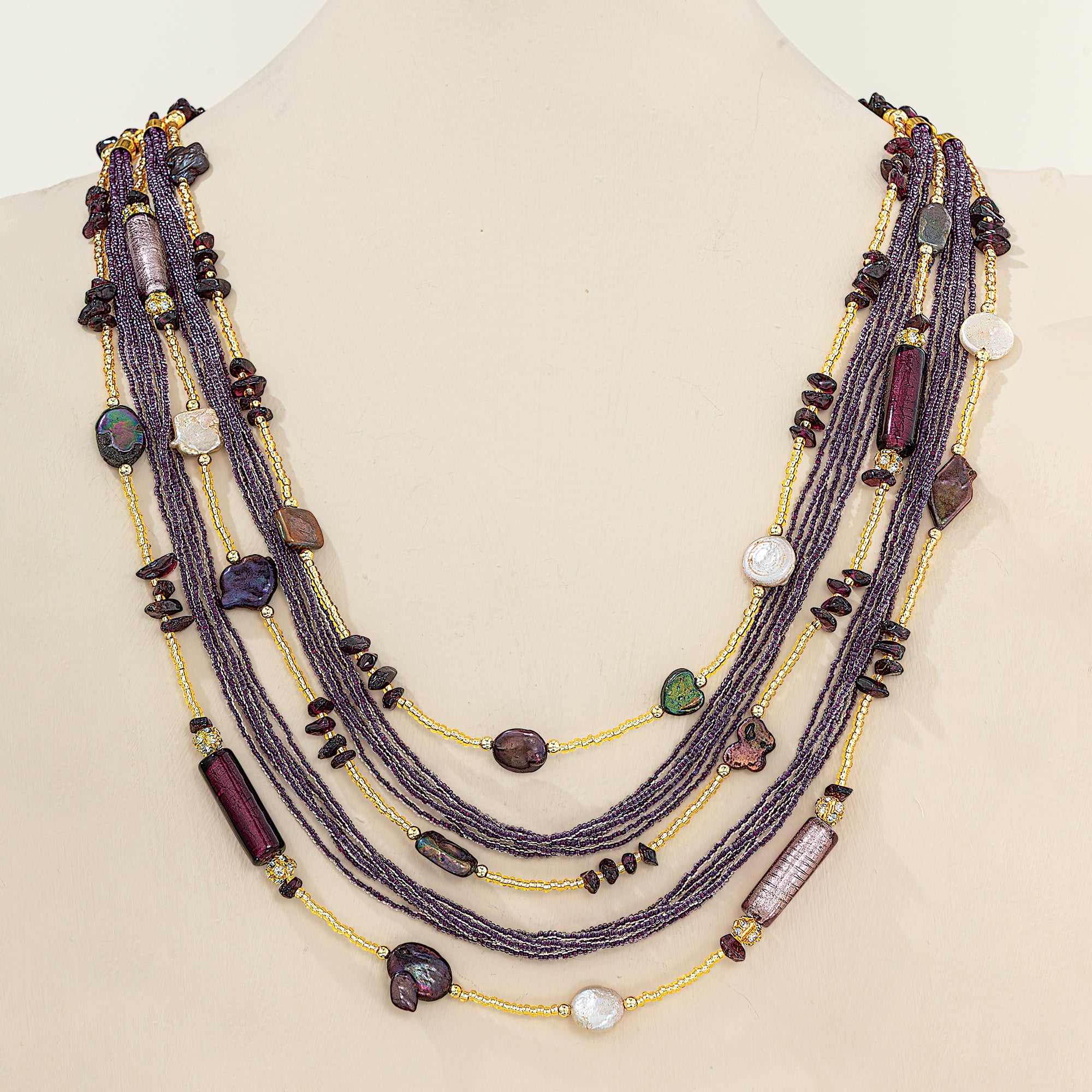 Murano Glass Plum Hues Statement Necklace (Preorder)
