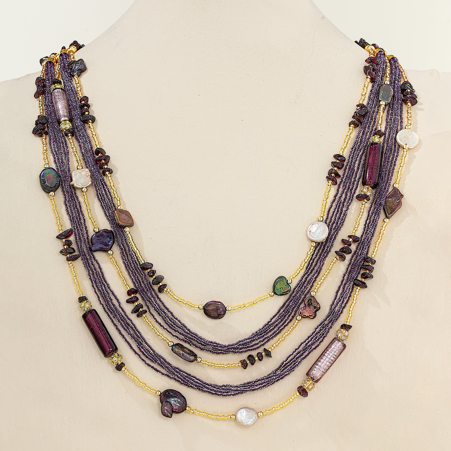 Murano Glass Plum Hues Statement Necklace (Preorder)