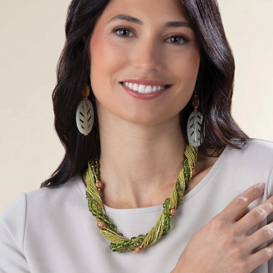 Murano Glass & Carved Jade Leaf Earrings (Preorder)