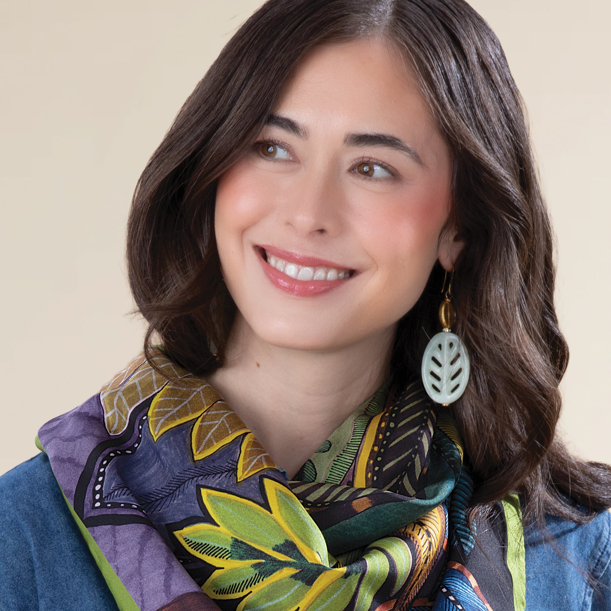 Murano Glass & Carved Jade Leaf Earrings (Preorder)