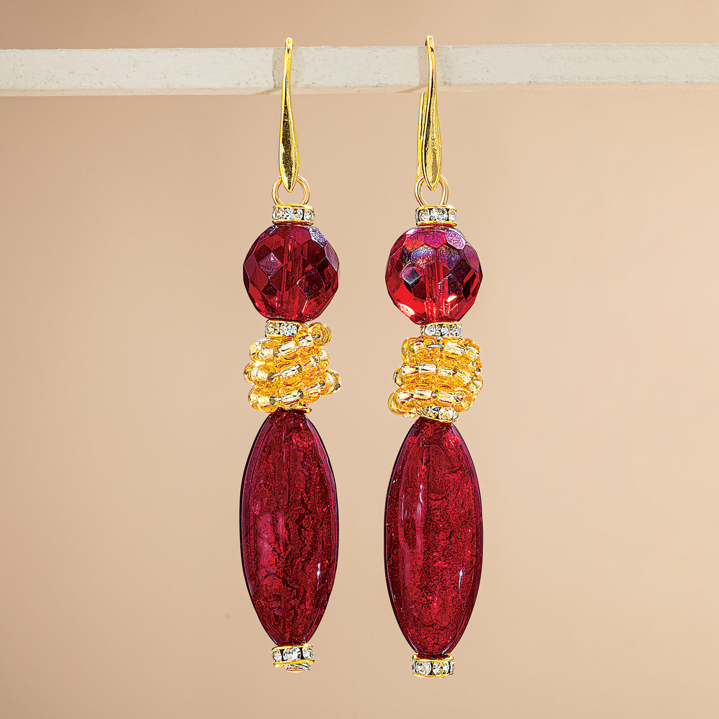 Murano Glass Golden Traditions Red Triple Drop Earrings (Preorder)