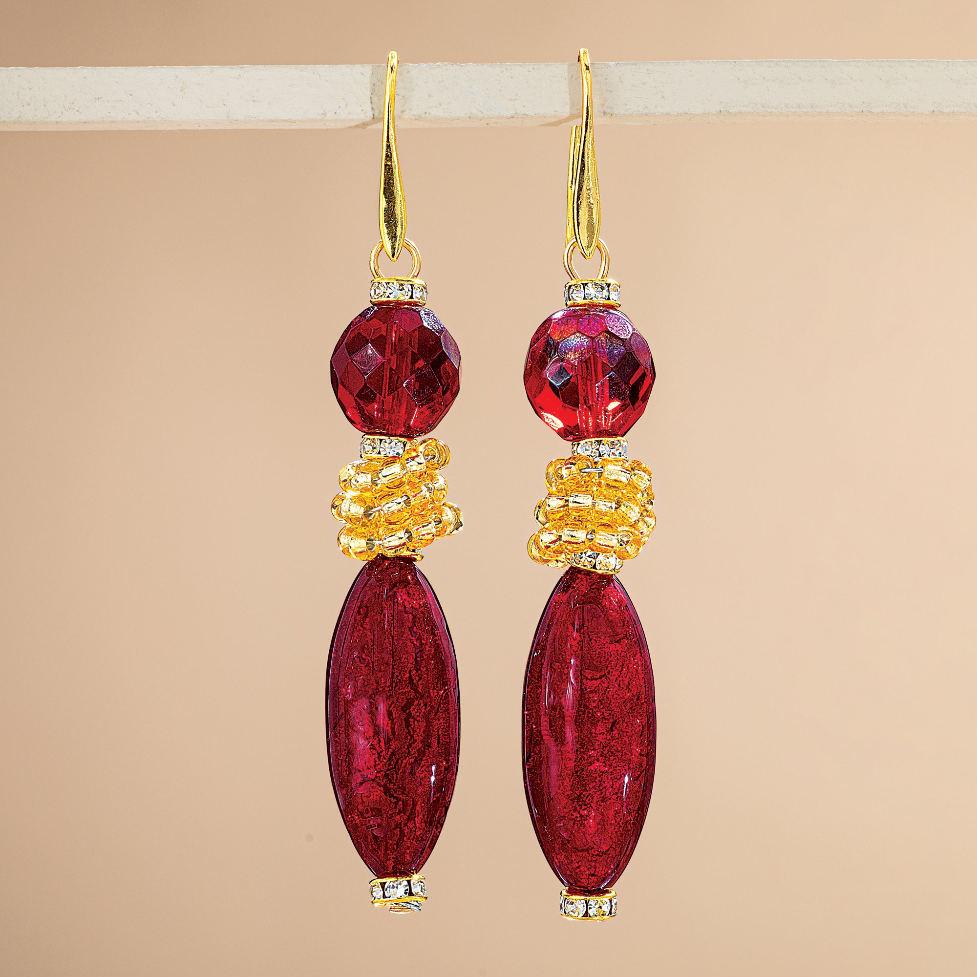 Murano Glass Golden Traditions Red Triple Drop Earrings (Preorder)