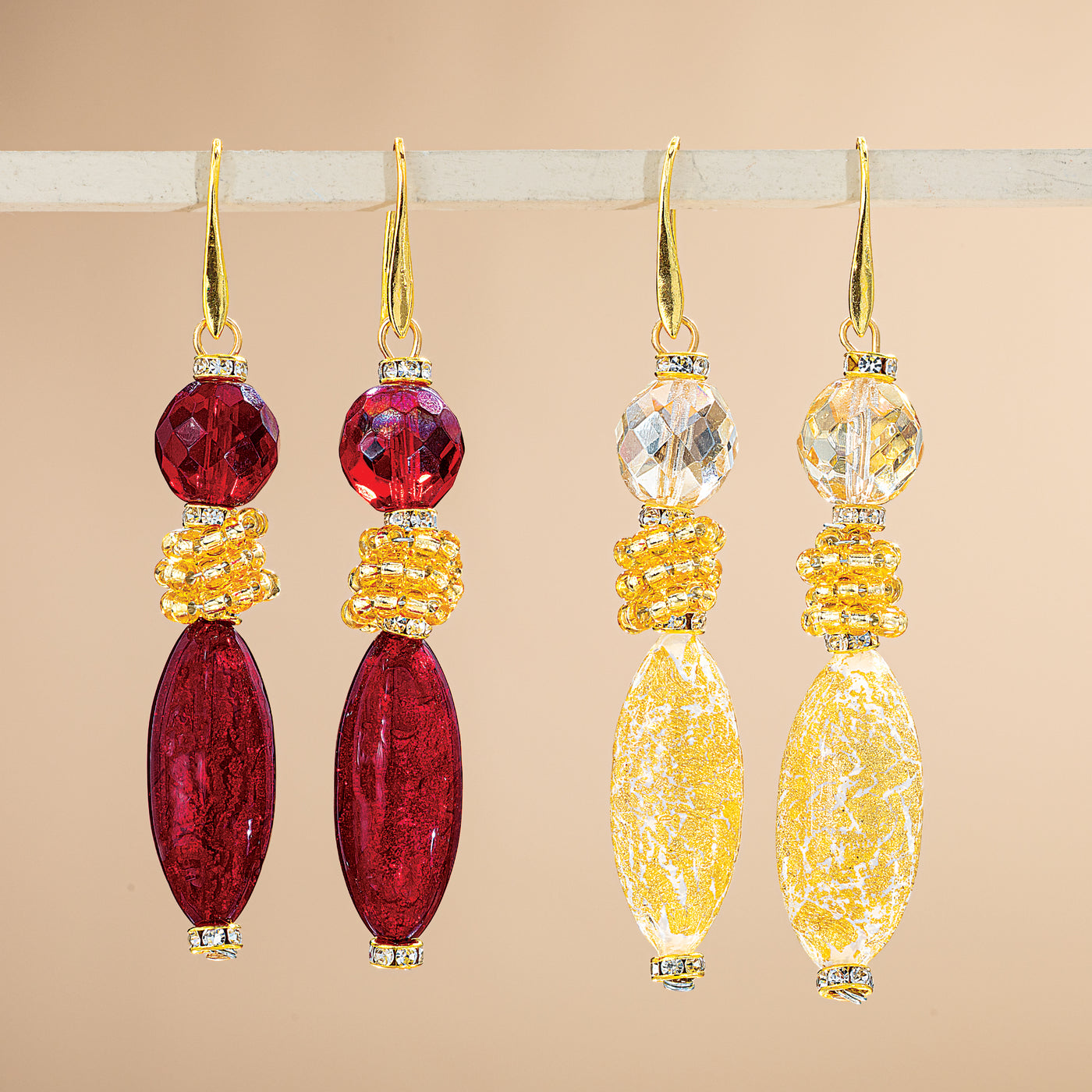 Murano Glass Golden Traditions White Triple Drop Earrings (Preorder)