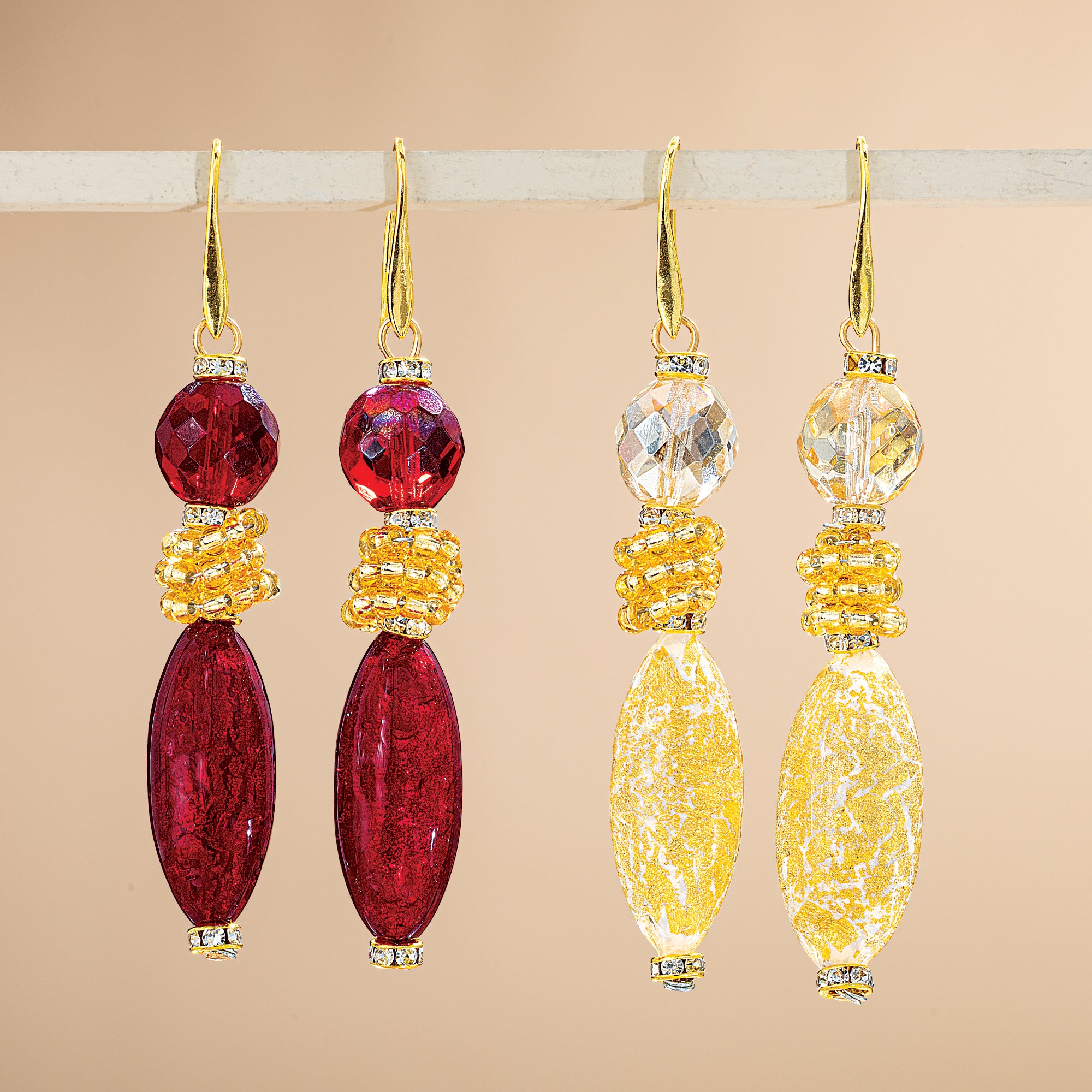 Murano Glass Golden Traditions White Triple Drop Earrings (Preorder)