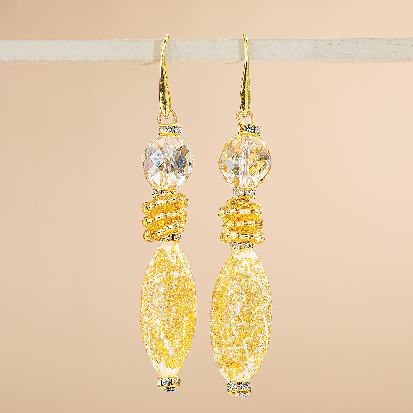 Murano Glass Golden Traditions White Triple Drop Earrings (Preorder)