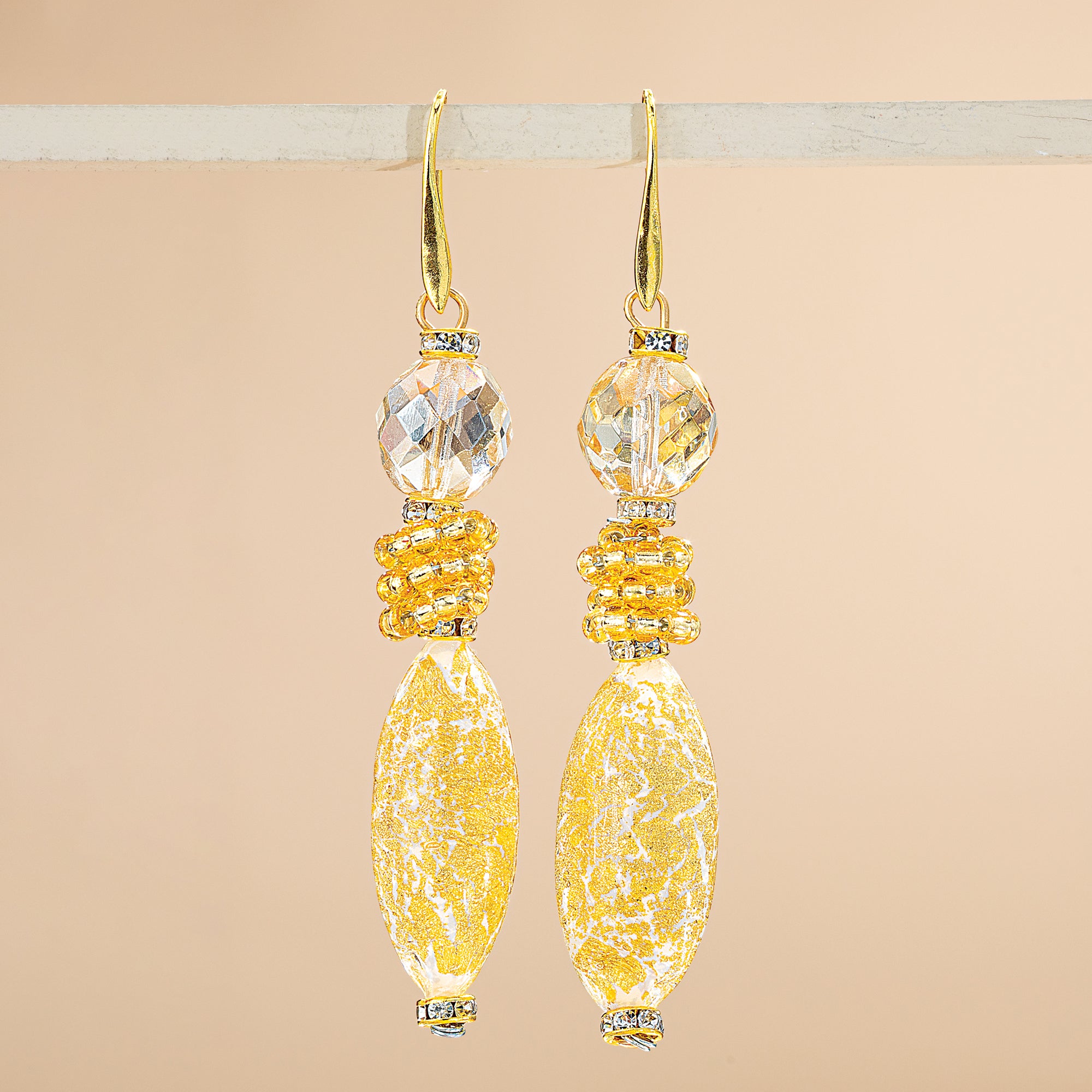 Murano Glass Golden Traditions White Triple Drop Earrings (Preorder)