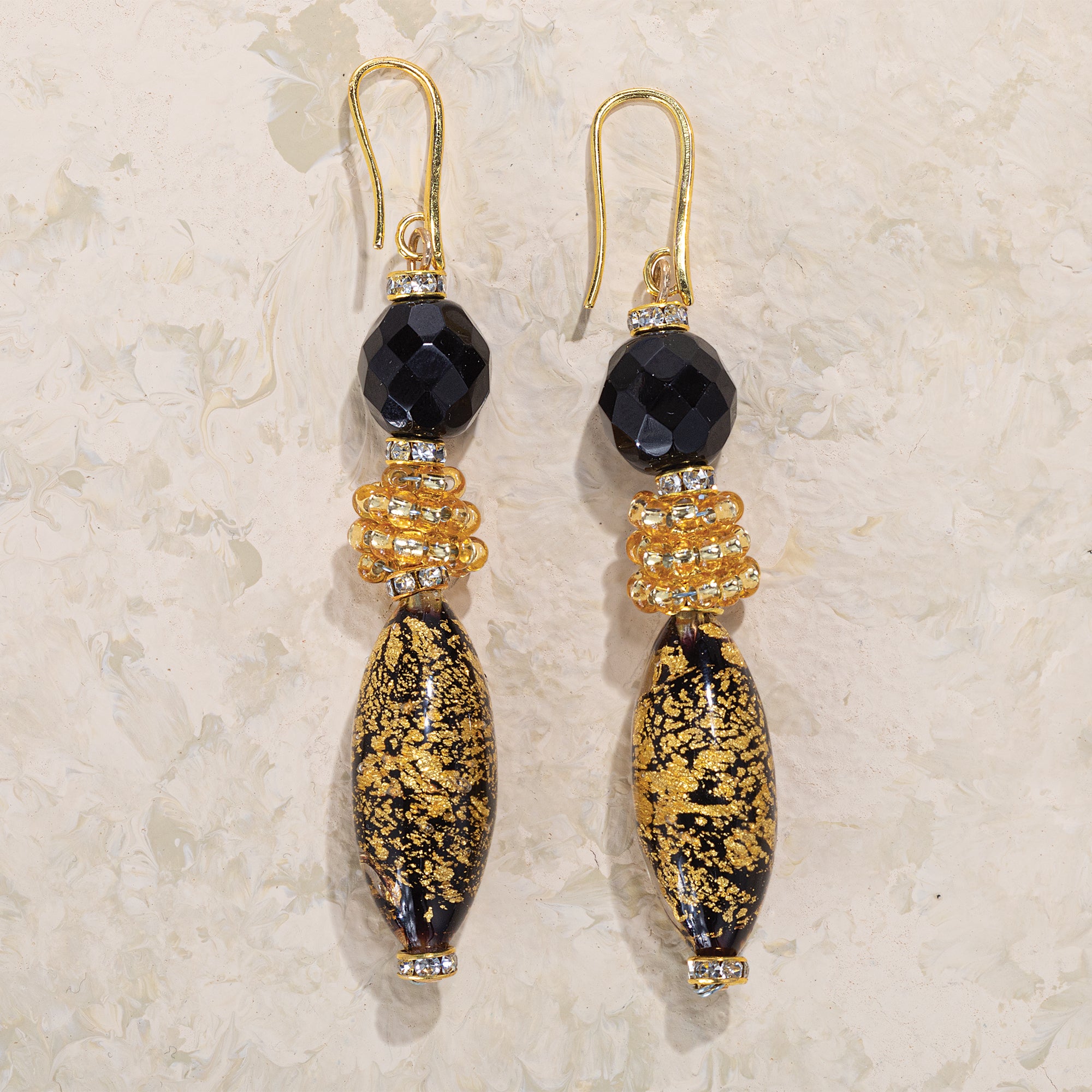 Murano Glass Golden Elegance Triple Drop Earrings (Preorder)