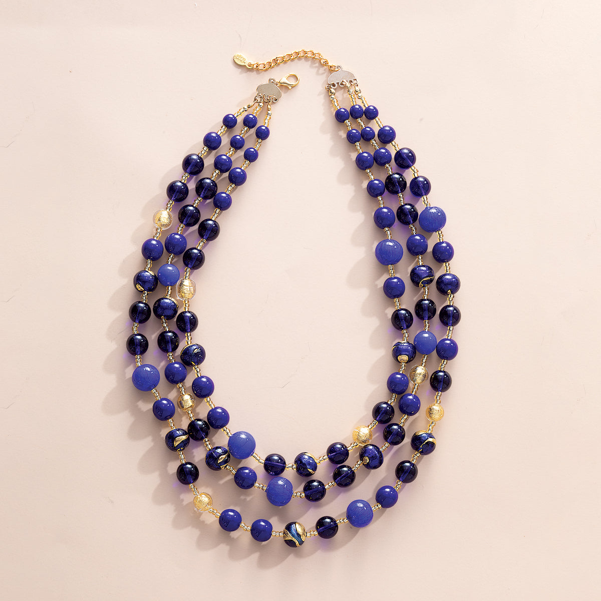 Murano Glass Blue Royale Triple Strand Necklace (Preorder)