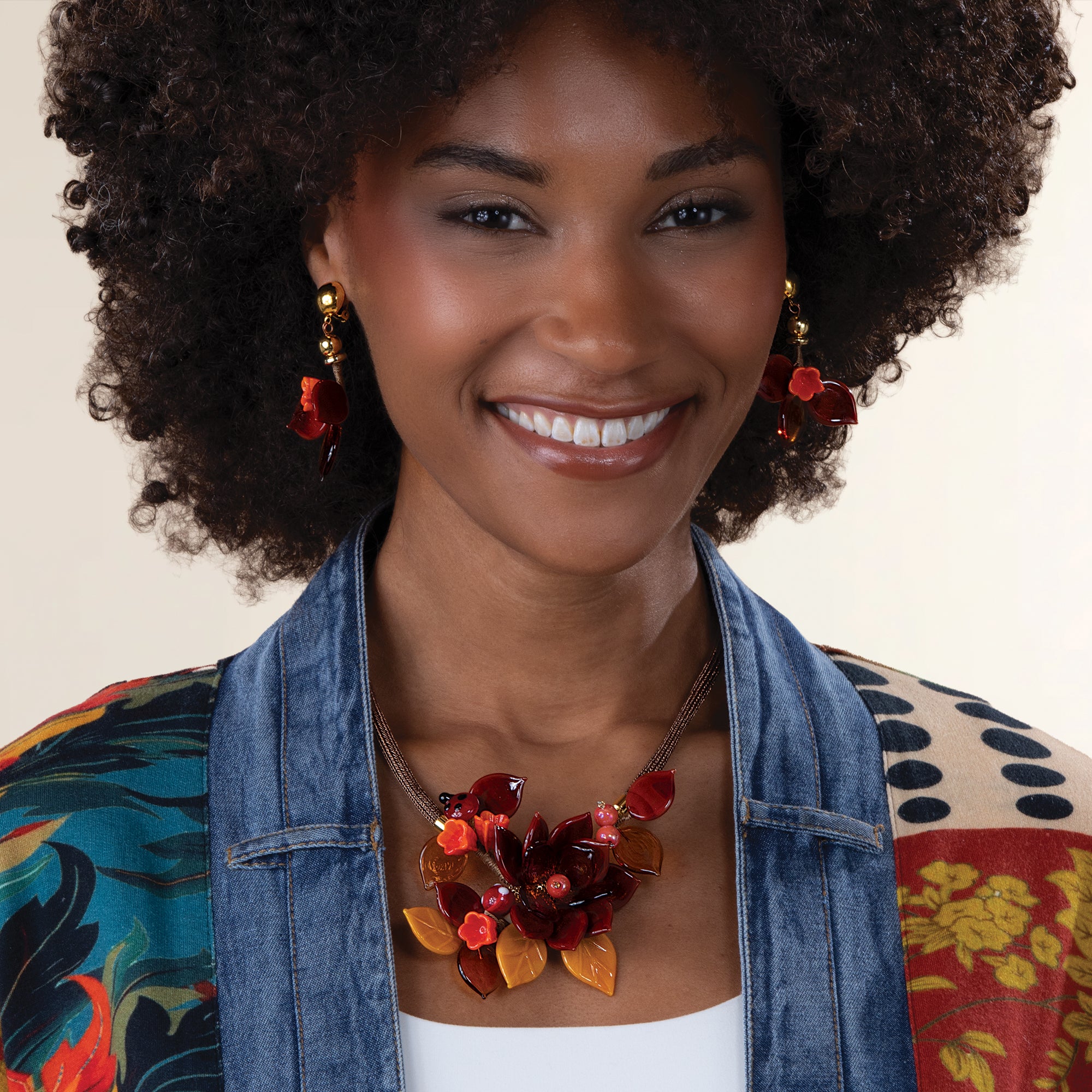 Murano Glass Harvest Canopy Flower Statement Clip-On Earrings (Preorder)