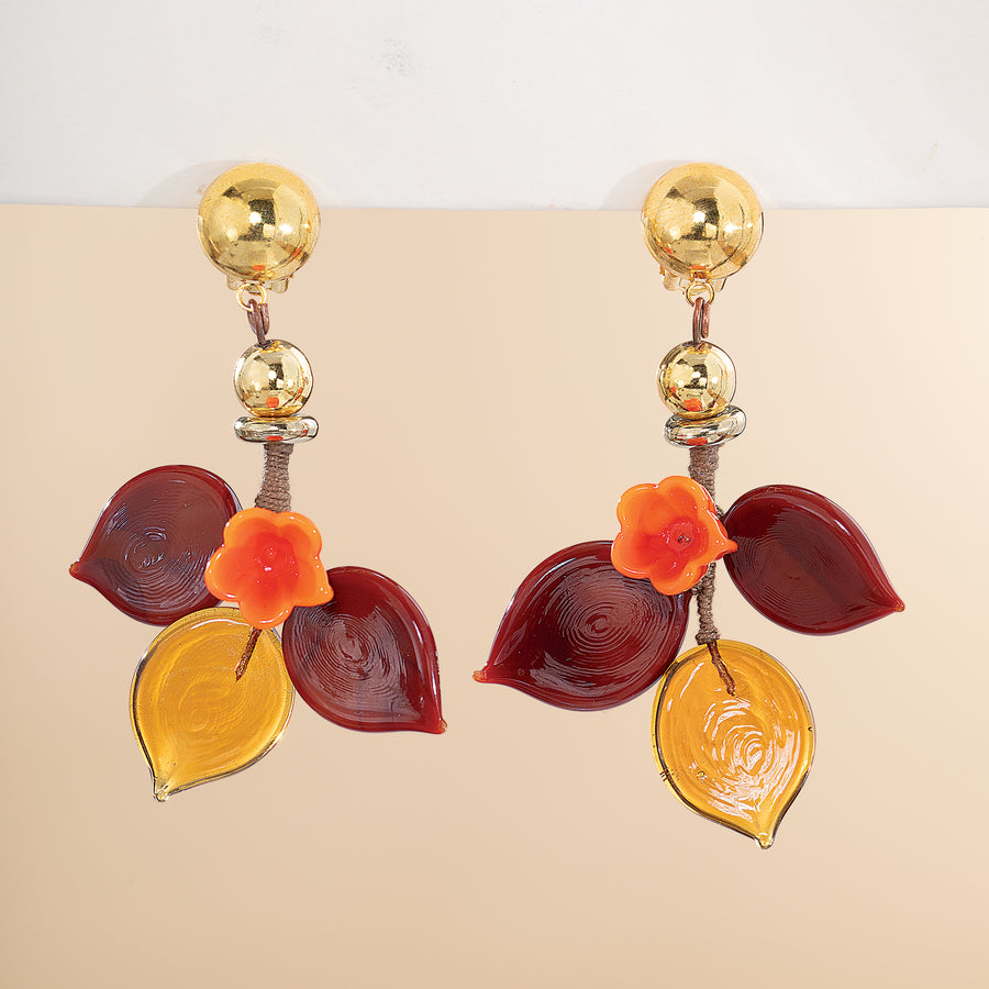 Murano Glass Harvest Canopy Flower Statement Clip-On Earrings (Preorder)