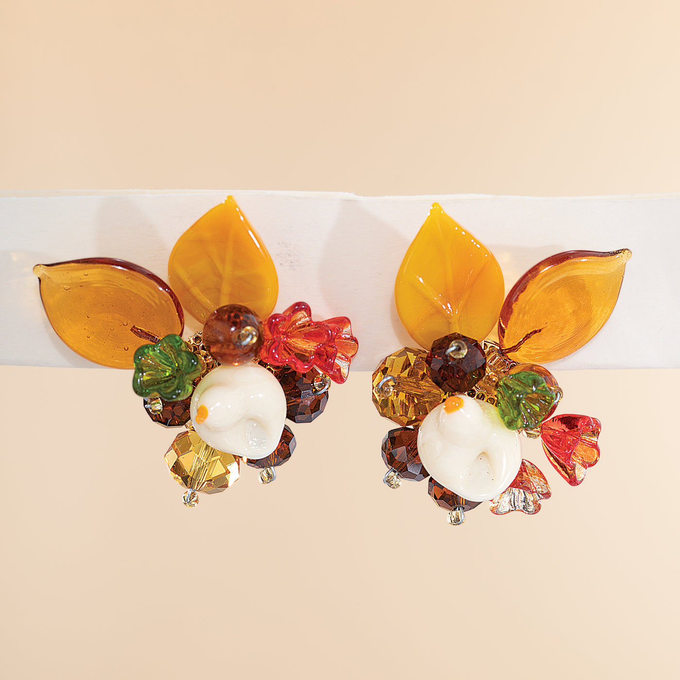 Murano Glass Harvest Canopy Bouquet Statement Clip-On Earrings (Preorder)