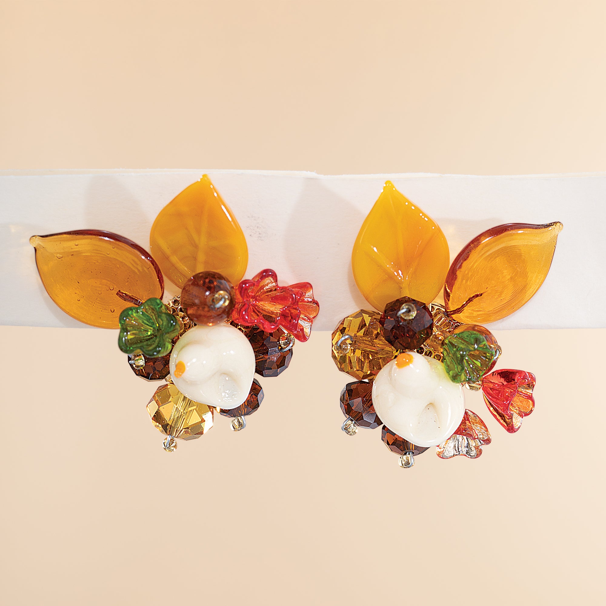 Murano Glass Harvest Canopy Bouquet Statement Clip-On Earrings (Preorder)