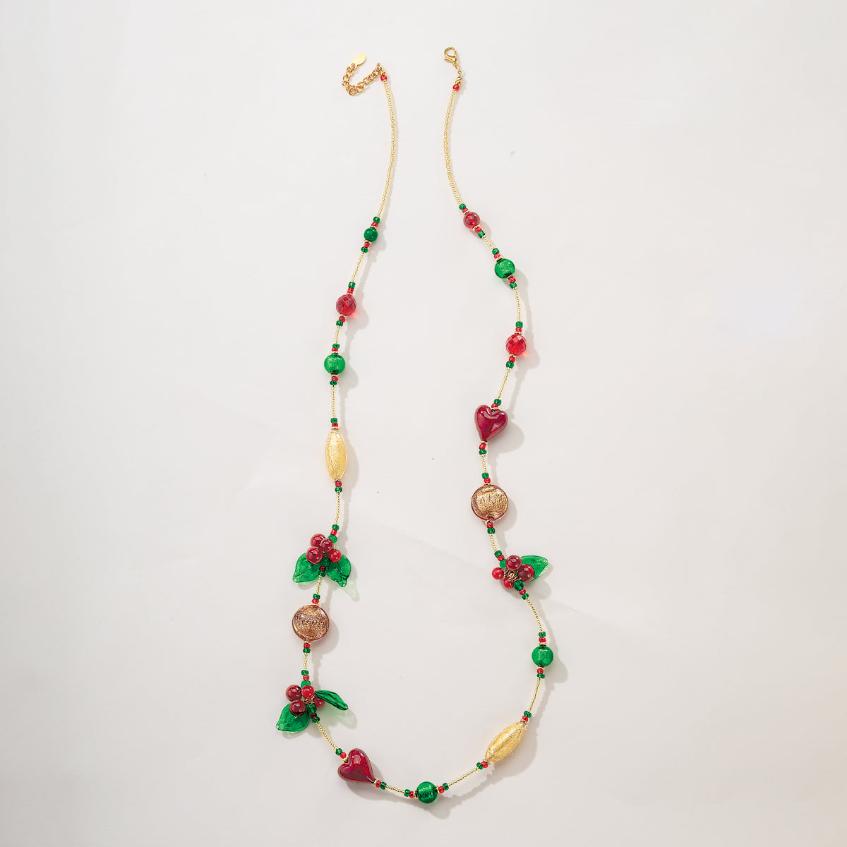 Hearts & Holly Berries Long Necklace (Preorder)