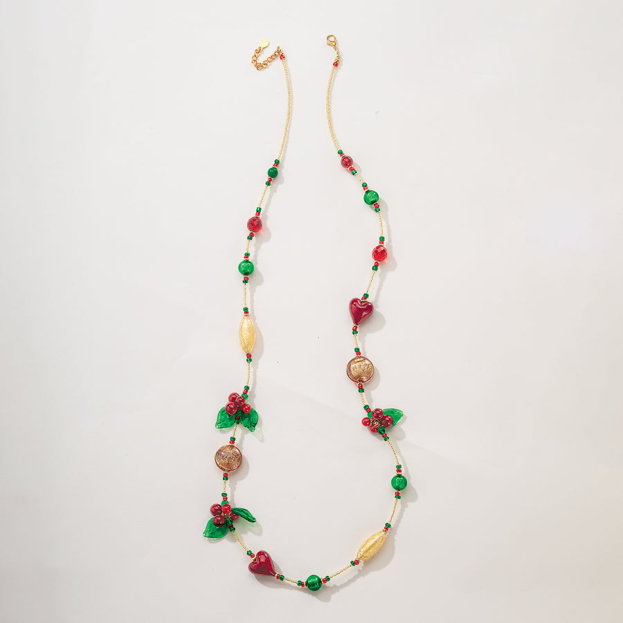 Hearts & Holly Berries Long Necklace (Preorder)