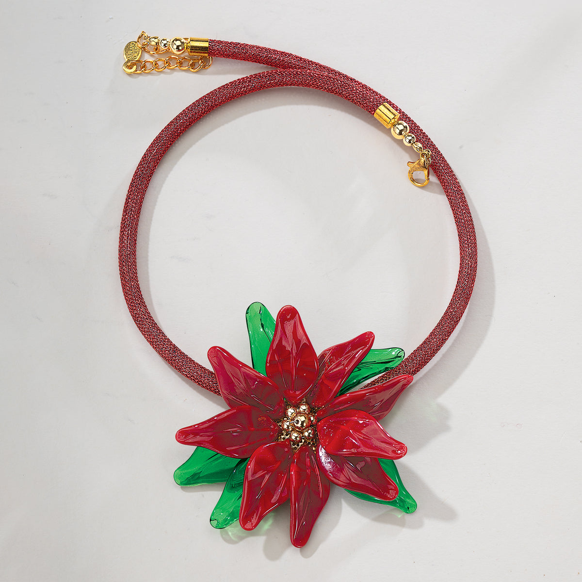 Murano Glass Perfect Poinsettia Collar Necklace (Preorder)