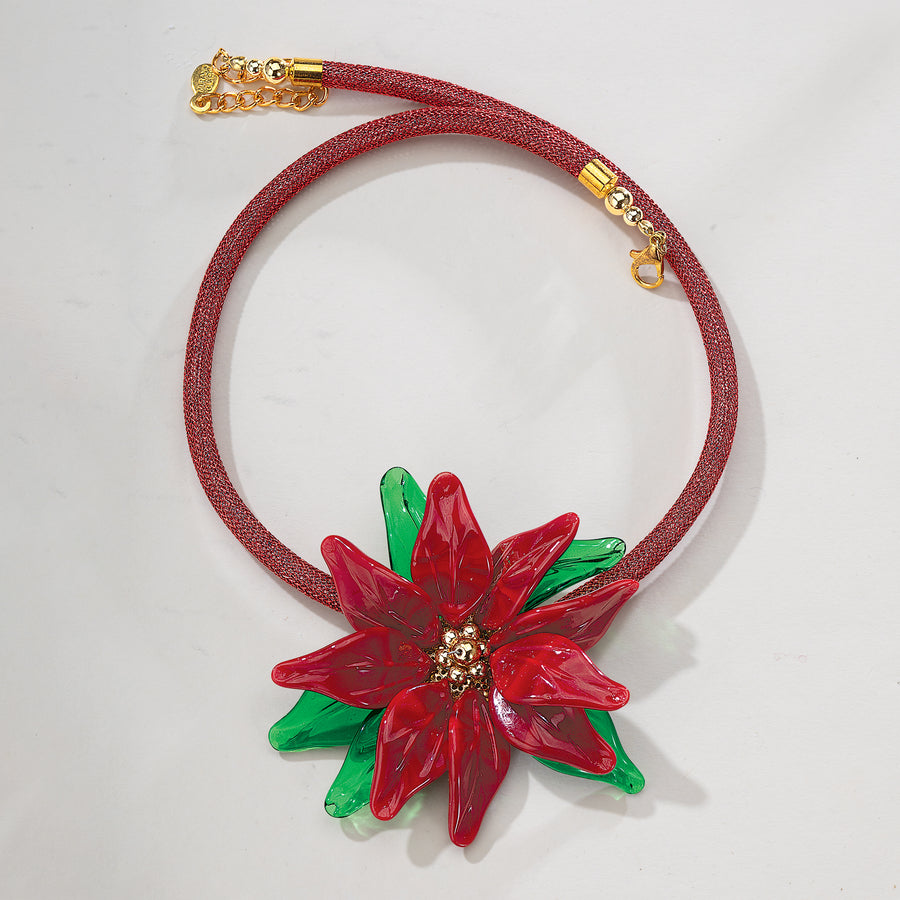 Murano Glass Perfect Poinsettia Collar Necklace (Preorder)