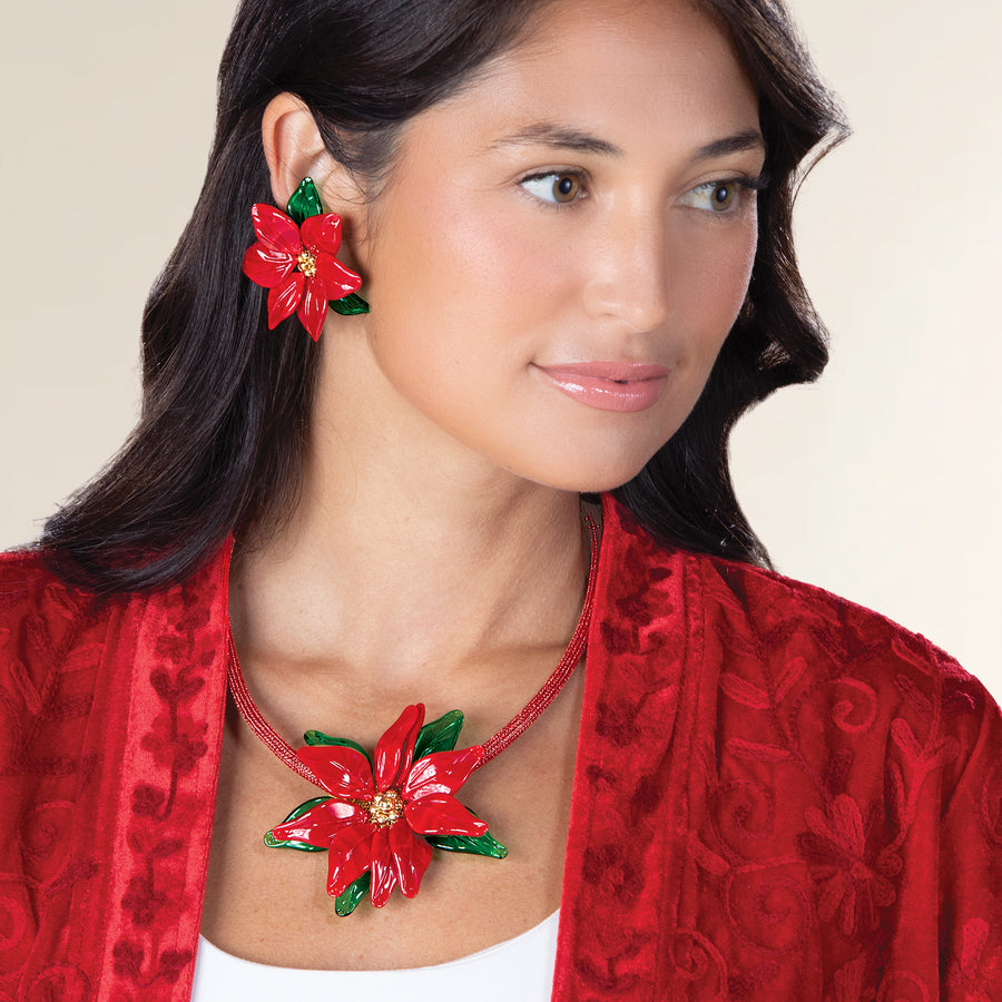Murano Glass Perfect Poinsettia Clip-On Earrings (Preorder)