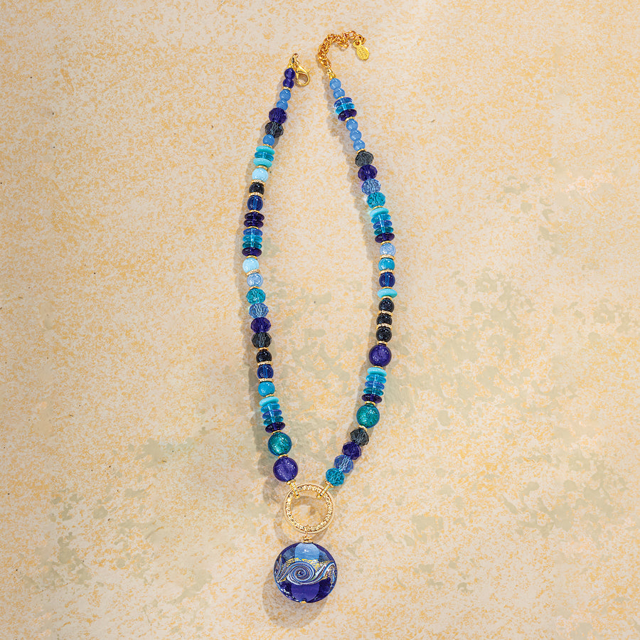 Murano Glass Beautiful in Blues Pendant Necklace (Preorder)