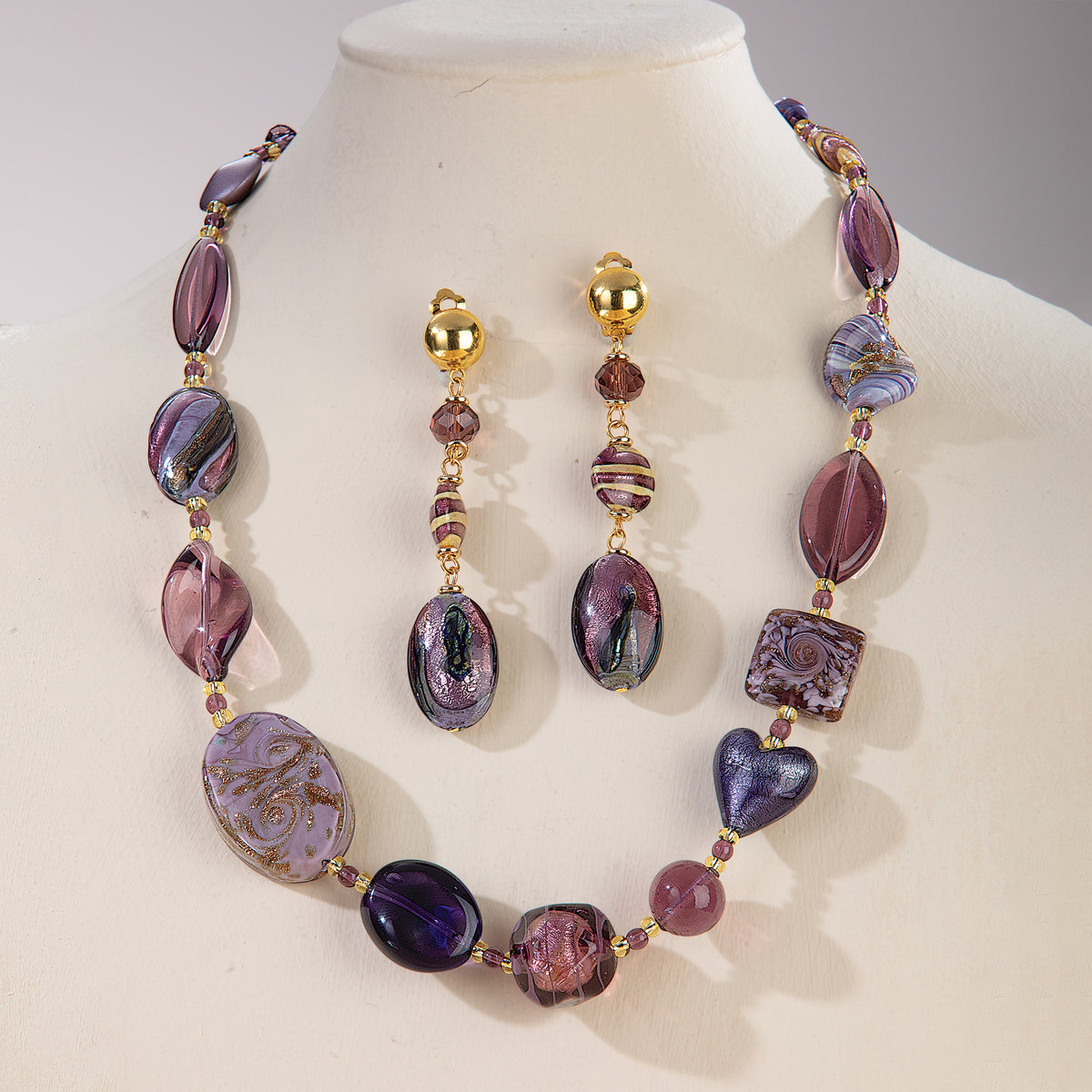 Murano Glass Plum Grandeur Beaded Necklace (Preorder)