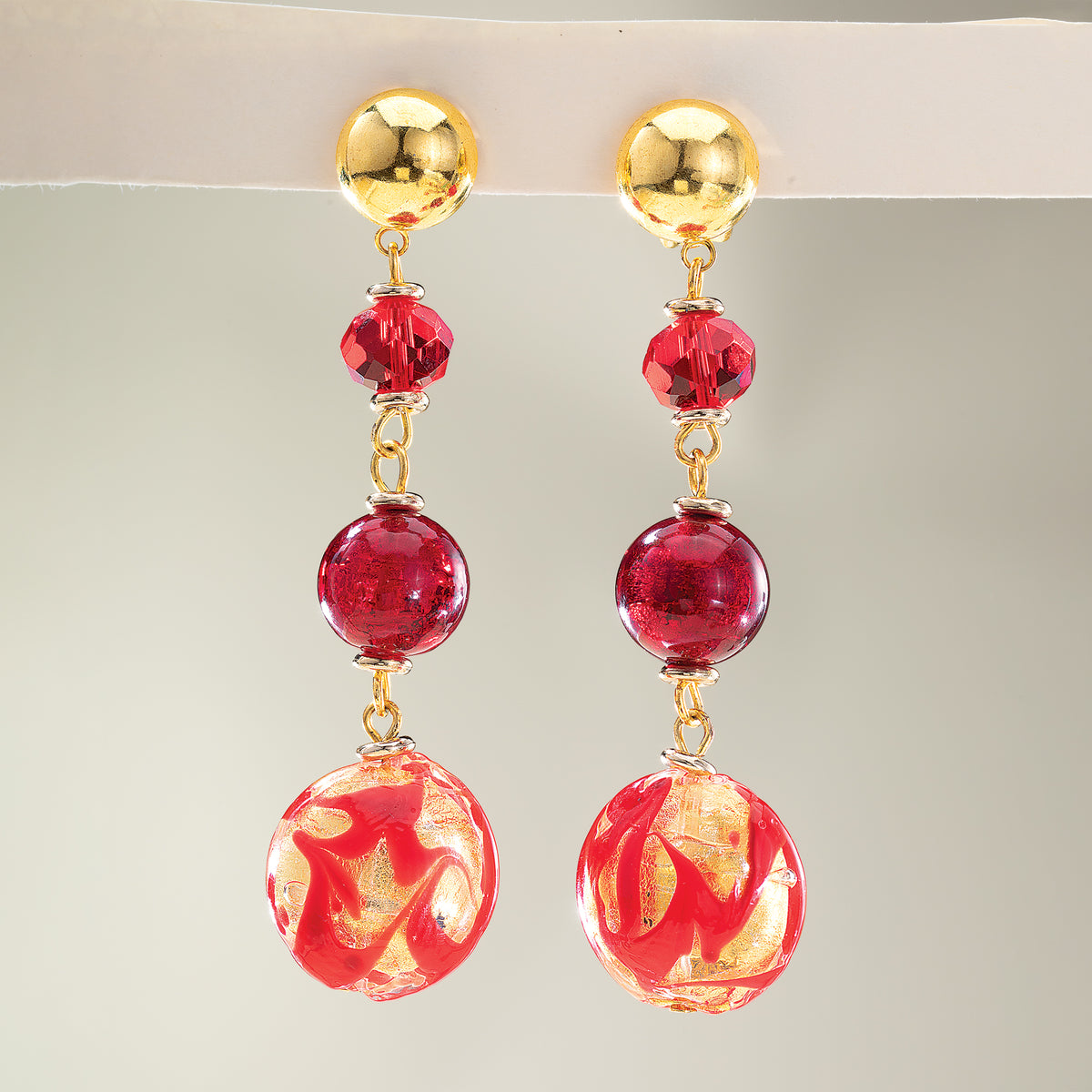 Murano Glass Gilded Crimson Clip-On Earrings (Preorder)