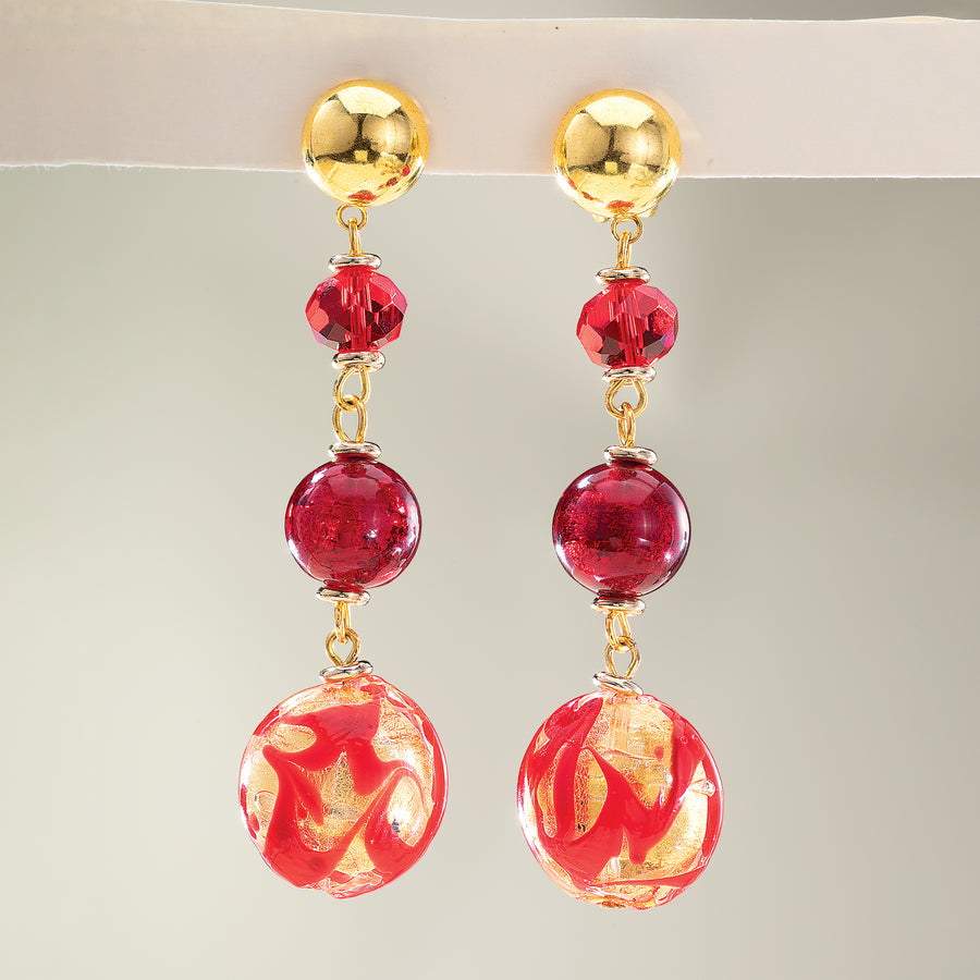 Murano Glass Gilded Crimson Clip-On Earrings (Preorder)